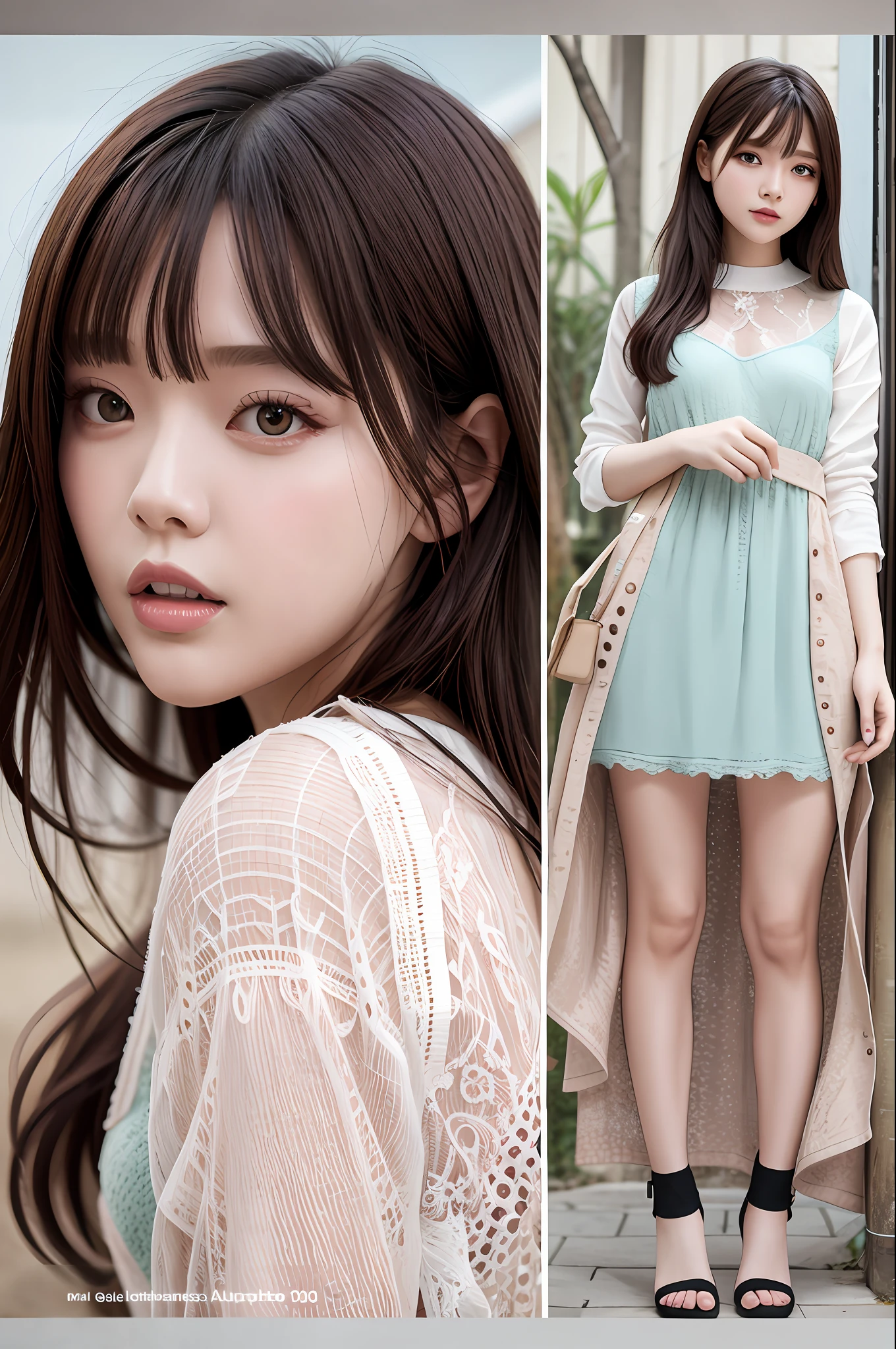 Top Quality, Ultra High Definition, (Realistic: 1.4), (Detailed Beautiful Girl: 1.4), (Detailed Beauty: 1.4), (Medium: 0.8), Viewer, Detailed Facial Details, Beautiful and Detailed Eyes, (Red Hair | Pink), Green Eyes, Smile (Makeup: 0.4), Red Lips, (Full Body, Seated, Beach), Highly Detailed Clothing, (ulzzang-6500-v1. 1:0.3) \ Full Body