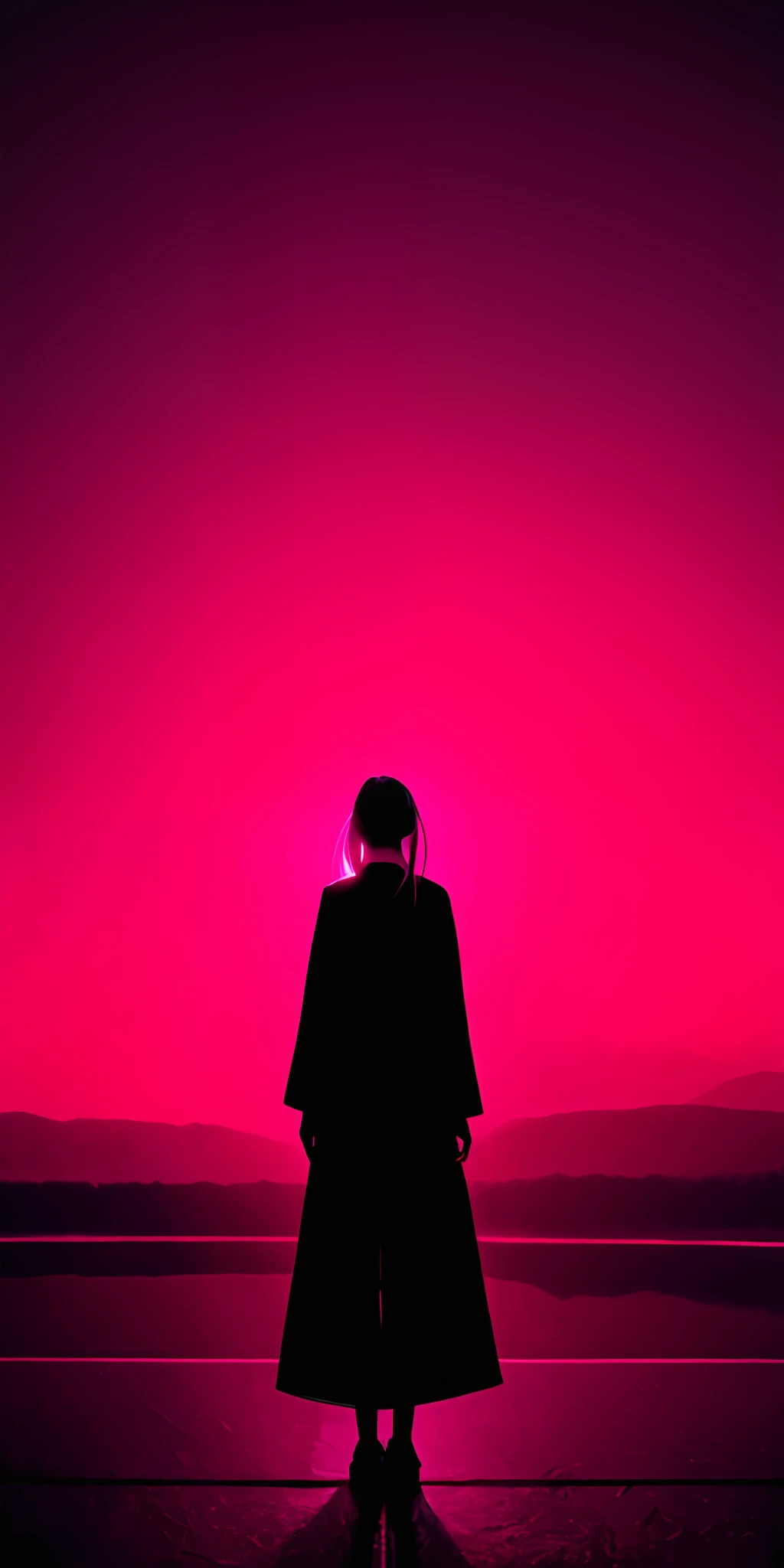 New Chinese style sunset and pink lines in ominous resonance monochrome artwork style, Felicia Simion, digital art technology light black and magenta, tumbling shimmer black and orange - Q2 - S750 - V 5.