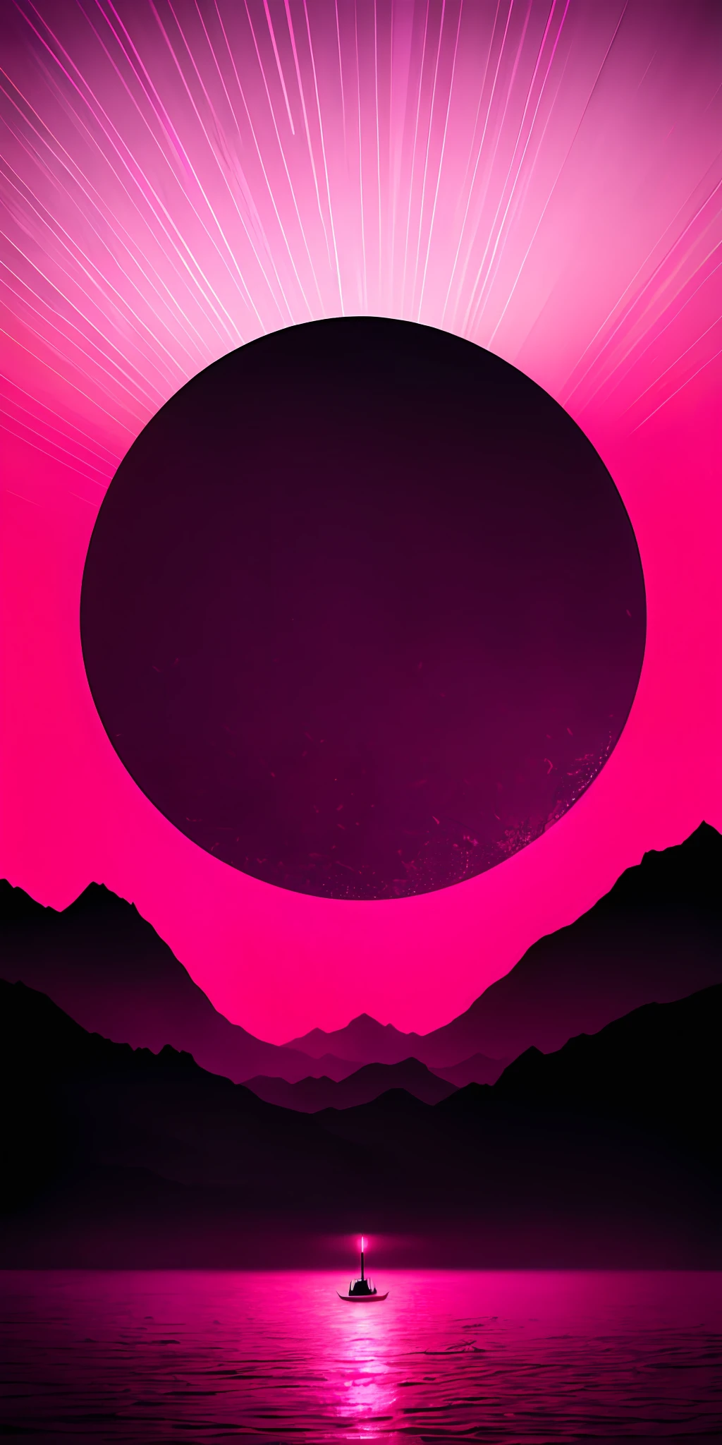 New Chinese style sunset and pink lines in ominous resonance monochrome artwork style, Felicia Simion, digital art technology light black and magenta, tumbling shimmer black and orange - Q2 - S750 - V 5.