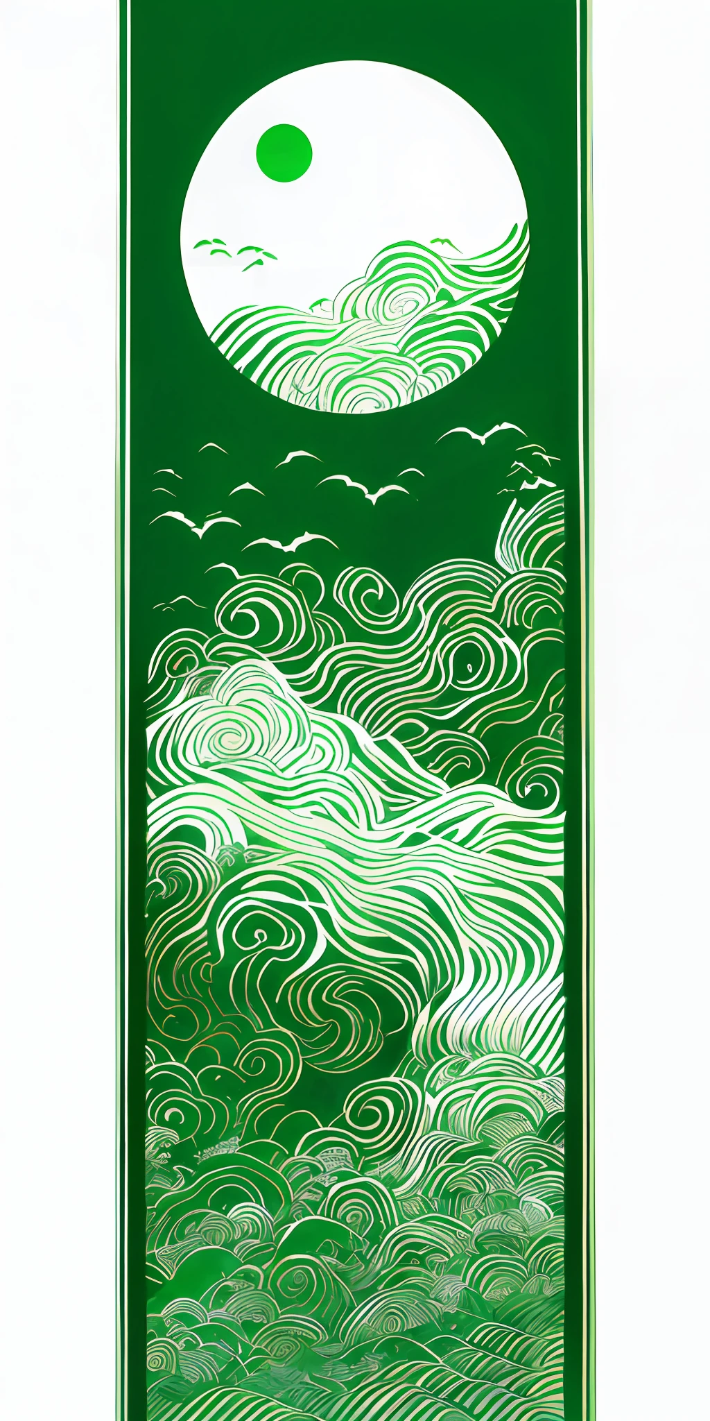 New Chinese style sunset and green lines, monochrome artwork style, Felicia Simion, digital art technology white and green, tumbling shimmering green light and white - Q2---S750--V 5.