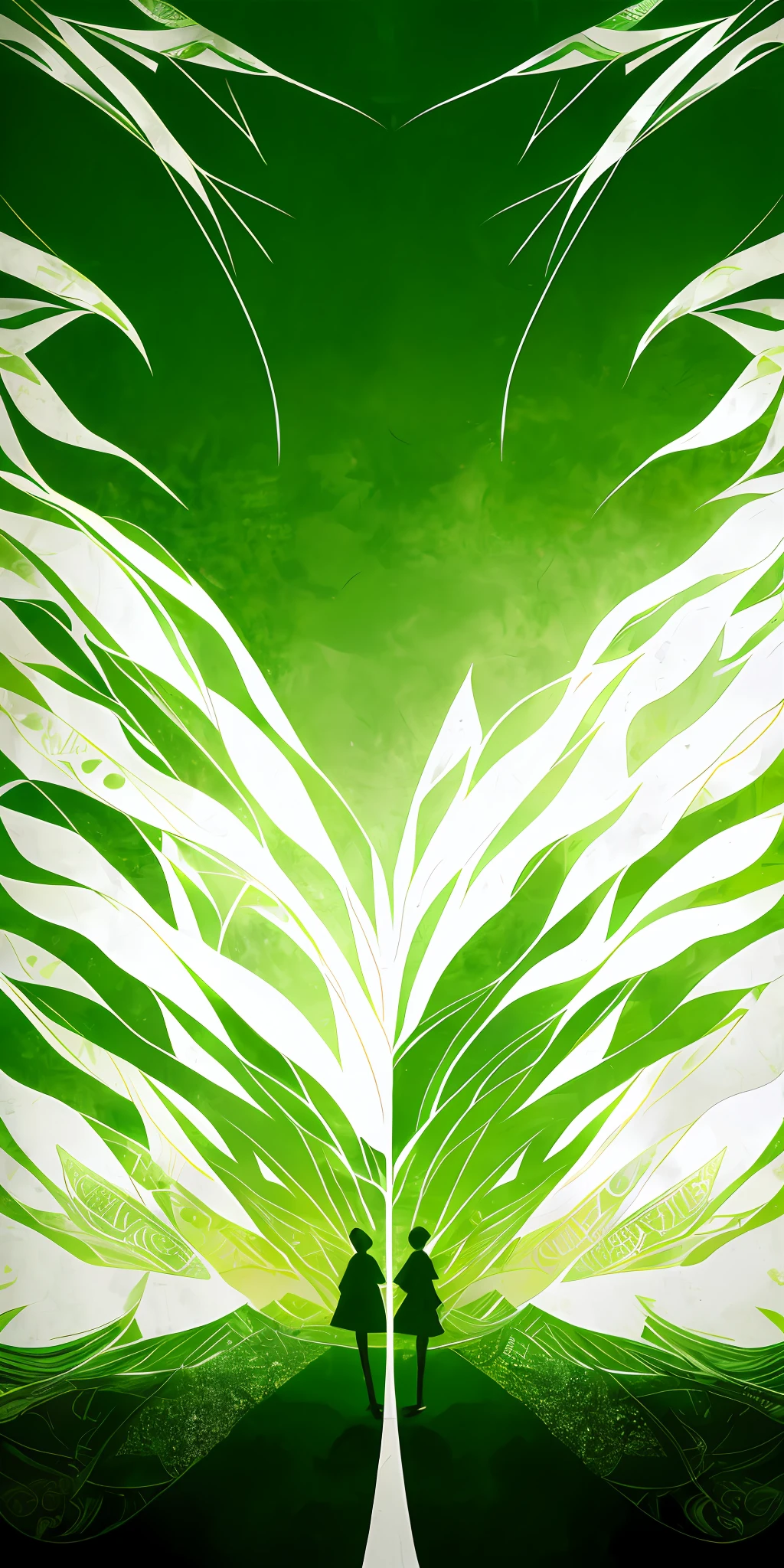 New Chinese style sunset and green lines, monochrome artwork style, Felicia Simion, digital art technology white and green, tumbling shimmering green light and white - Q2---S750--V 5.