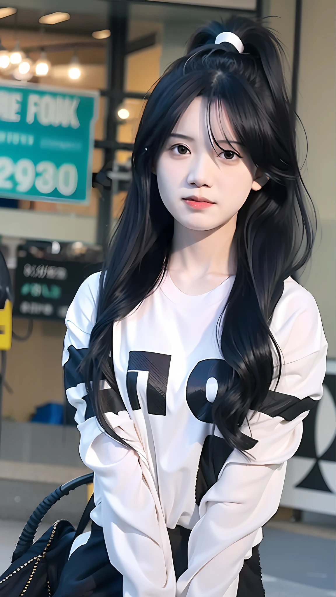 a woman with a white shirt and a black hairdo is looking at the camera and has a serious look on her face