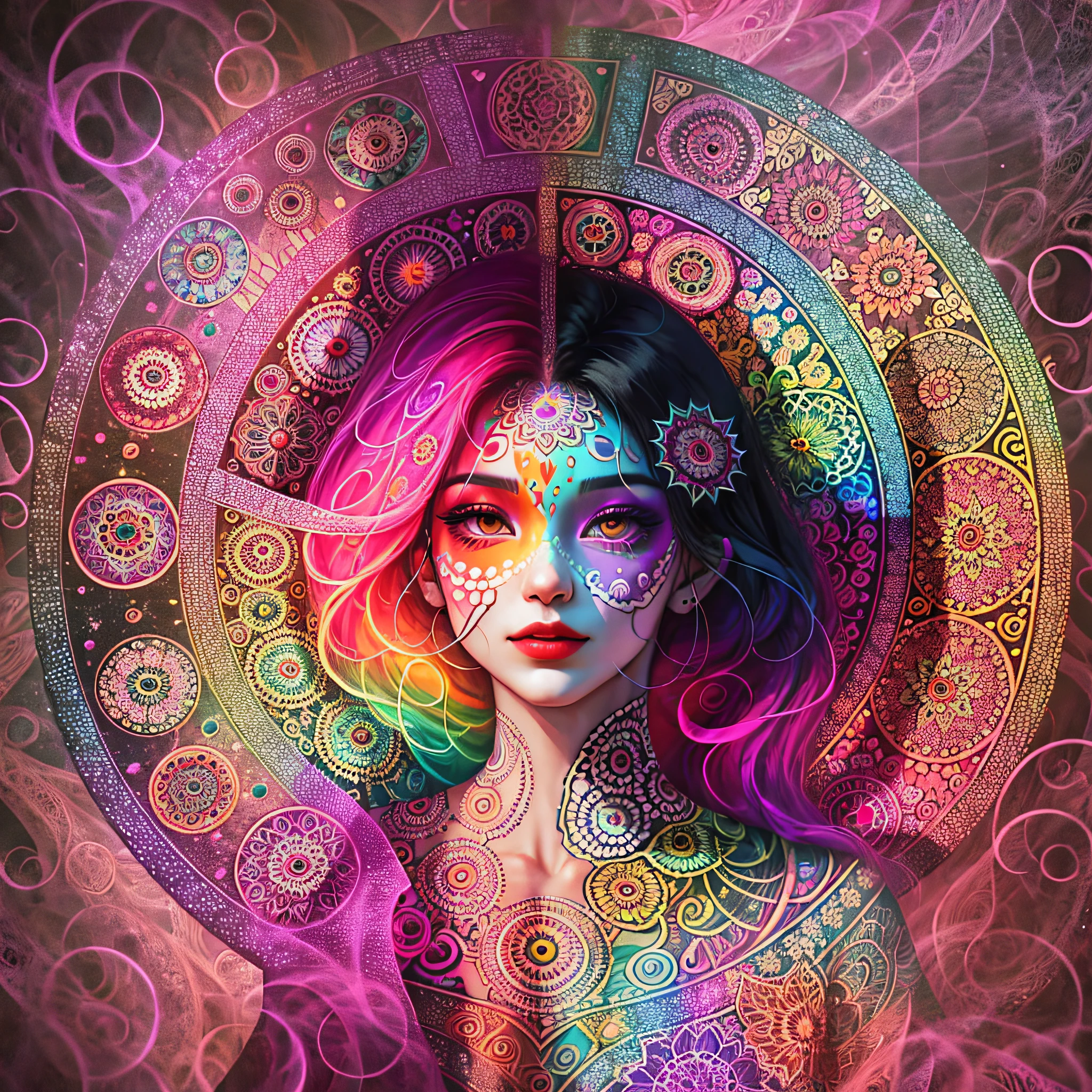 woman's body with, saturated colors, psychedelic image, LSD, mandala, fractral, fantasy, body painting --auto --s2