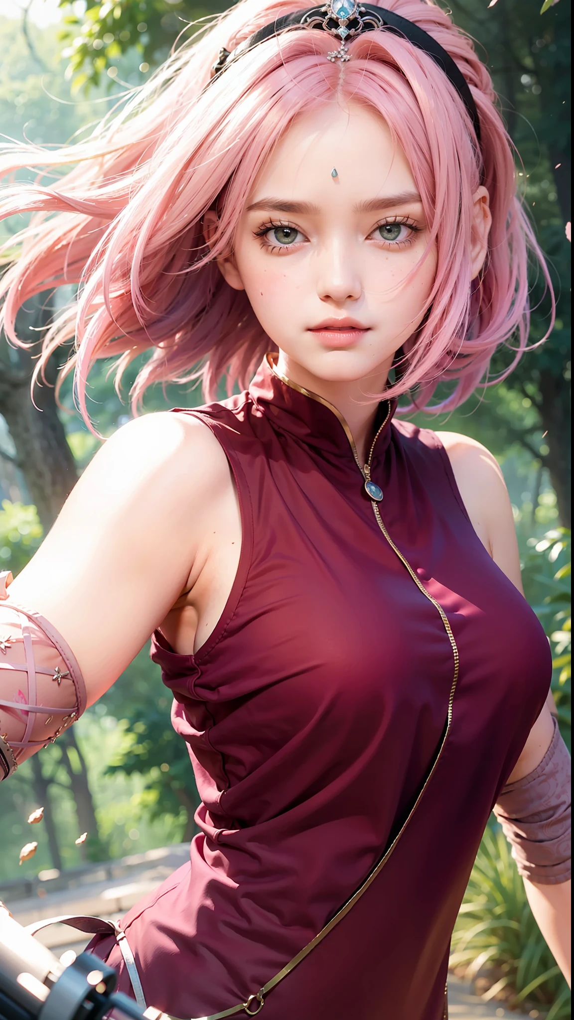 Best quality, masterpiece, big boobs, (large breasts), detailed skin texture, detailed cloth texture, detailed face, super detail, 8k, intricate detail, 1girl, pink hair