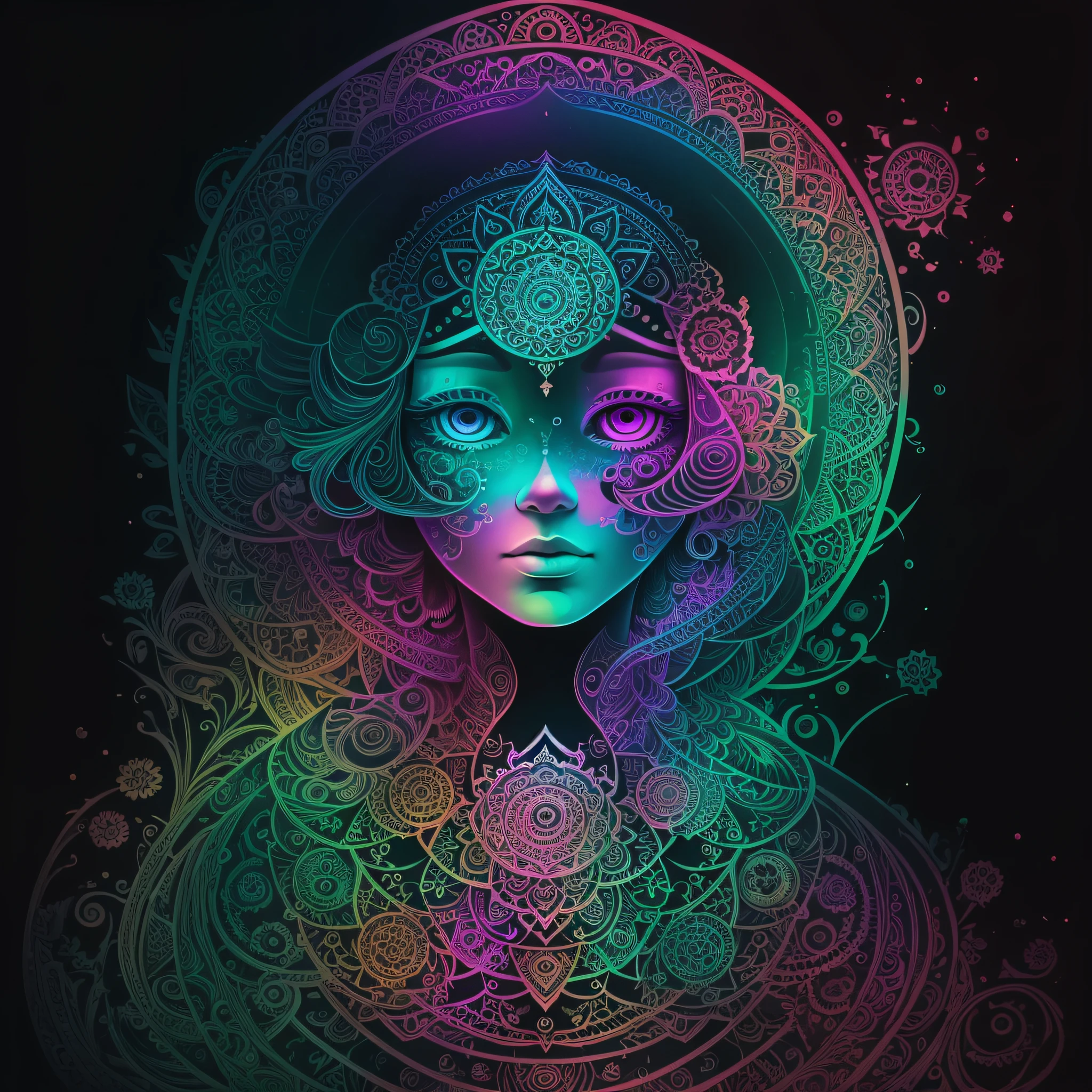 orp of woman over 26 years of age, back, saturated colors, psychedelic image, LSD, mandala, fractral, fantasy, tattoo, duplicate --auto --s2