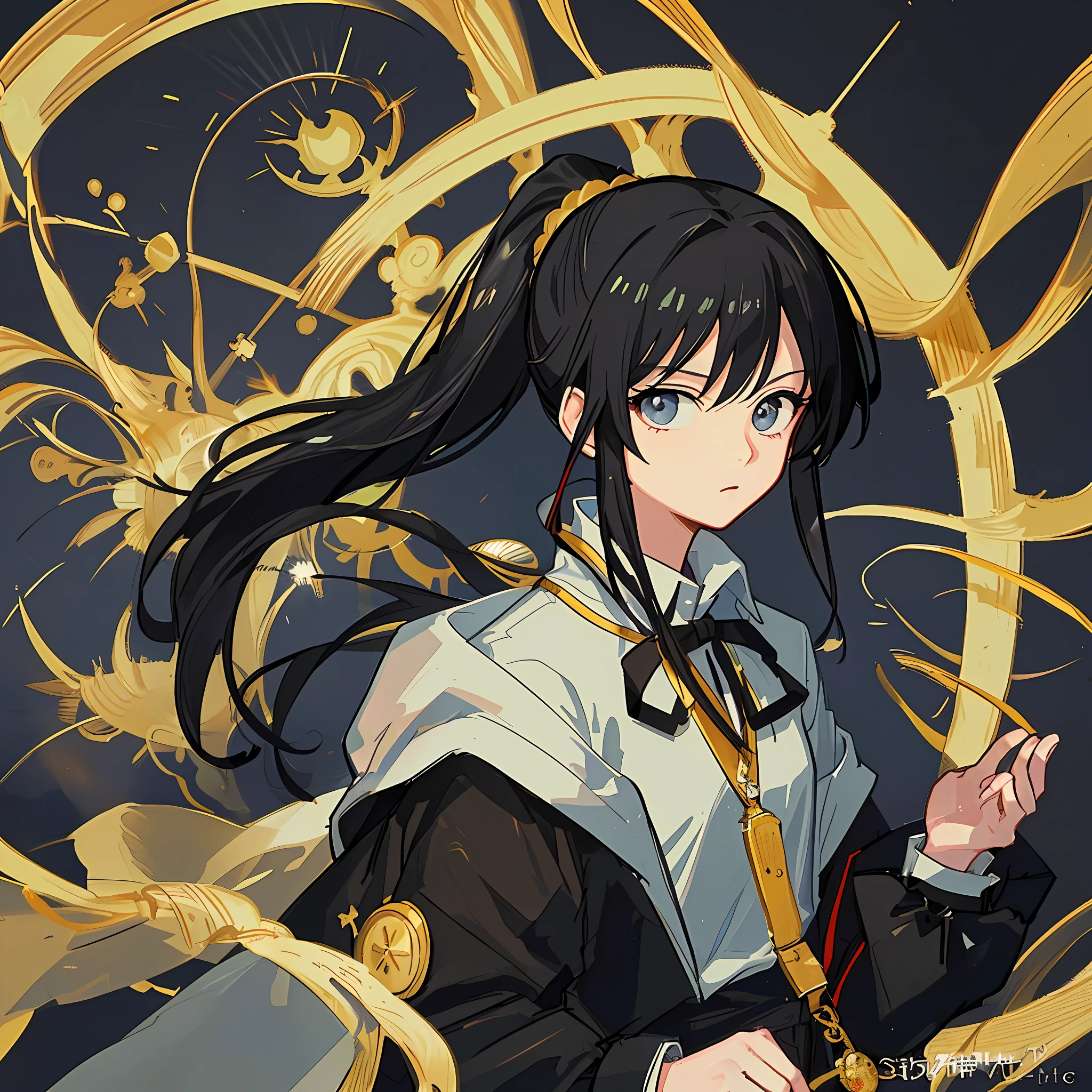 (Masterpiece), (Best Quality), (Super Detail),(Illustration), 1 Woman, Black Hair, Ponytail Hair, Black Clothing, by Yoshihiro Togashi, Manipulating blackShadows.