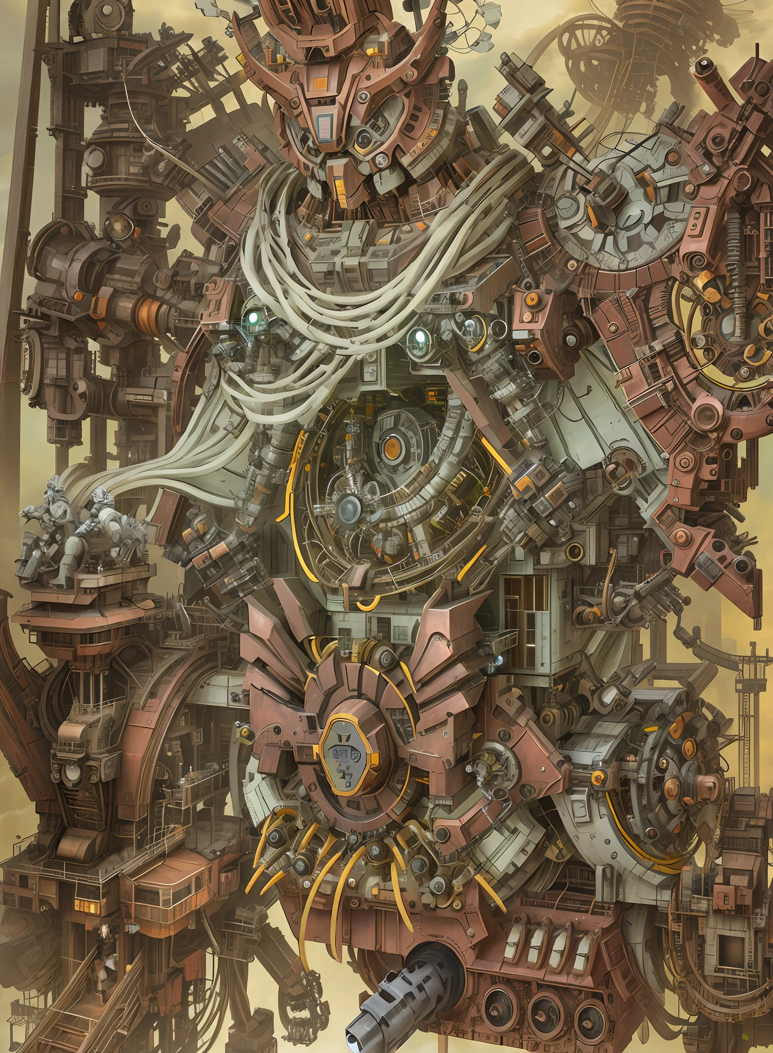 Mecha, complex machine structure, metal texture, retro sci-fi, HD,