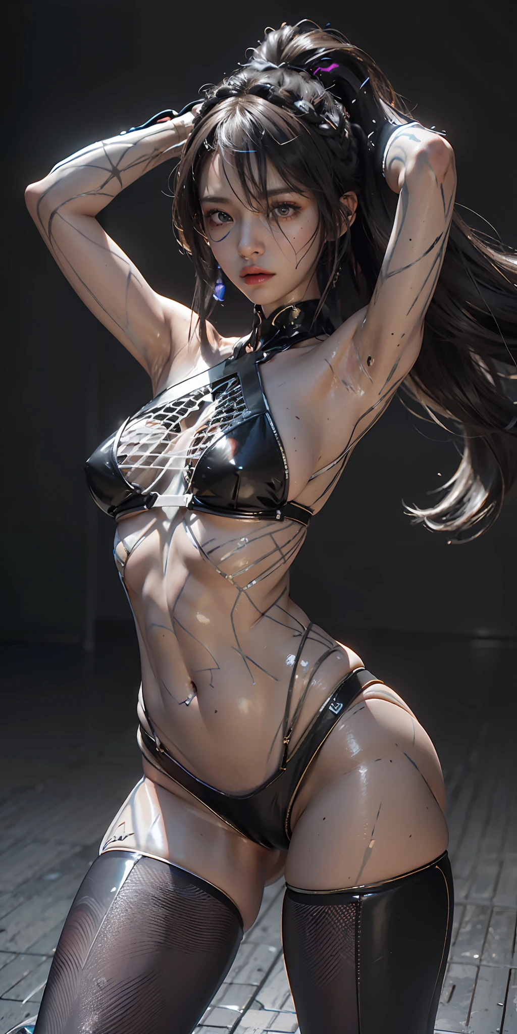 ((Best quality)), ((masterpiece)), (detailed:1.4), 3D, an image of a beautiful cyberpunk black female with braids on head,HDR (High Dynamic Range),Ray Tracing,NVIDIA RTX,Super-Resolution,Unreal 5,Subsurface scattering,PBR Texturing,Post-processing,Anisotropic Filtering,Depth-of-field,Maximum clarity and sharpness,Multi-layered textures,Albedo and Specular maps,Surface shading,Accurate simulation of light-material interaction,Perfect proportions,Octane Render,Two-tone lighting,Wide aperture,Low ISO,White balance,Rule of thirds,8K RAW, anime - style woman in a white and black outfit with a gun, cyborg merchant girl,