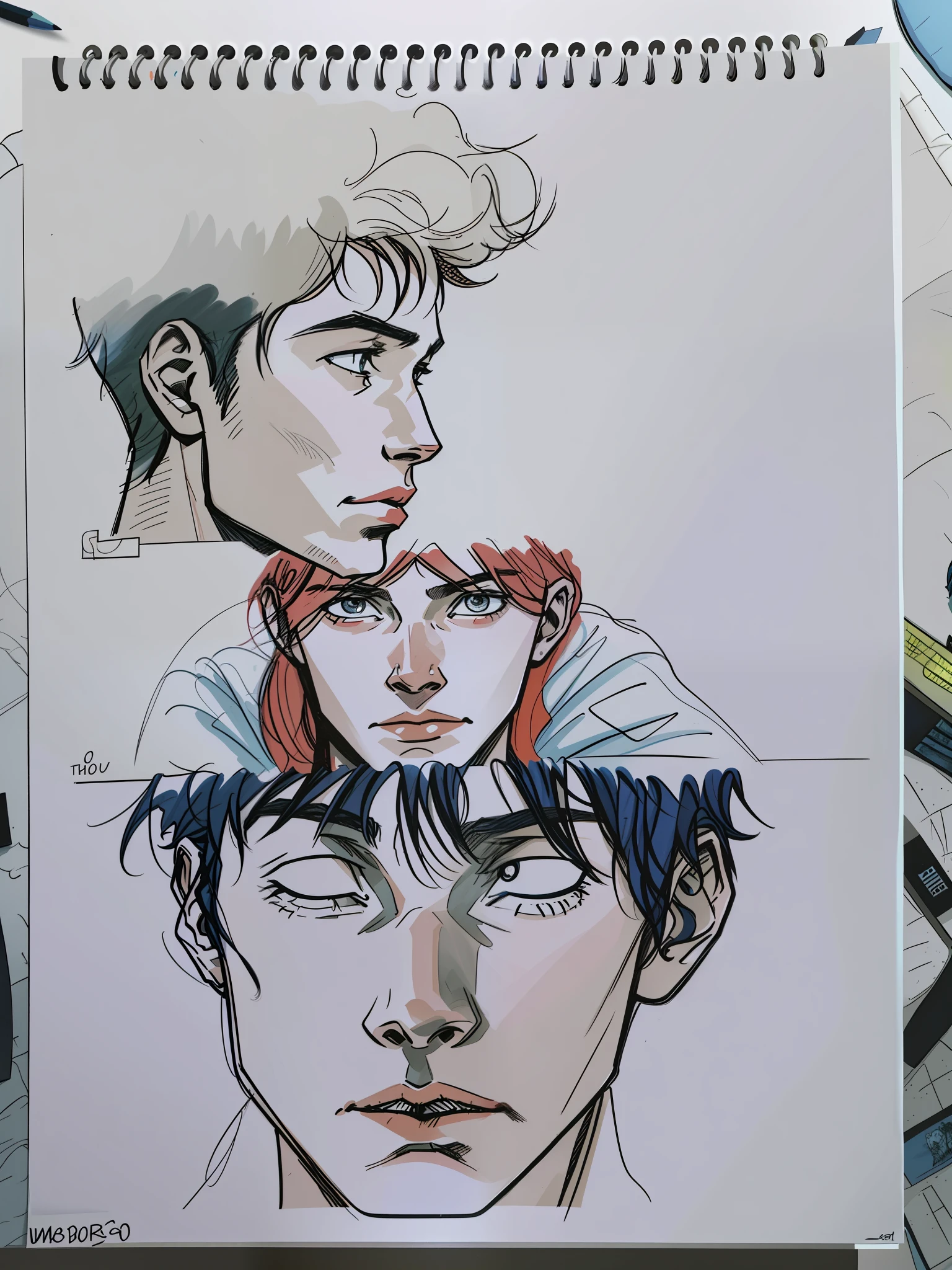 Art of a boy and a girl in a bed, girl next to bed, bedroom setting, dark room colored comic panel panel, color comic book scanning, pencil and comic book ink, pencil and ink, inner comic book page, 8K, high quality,
