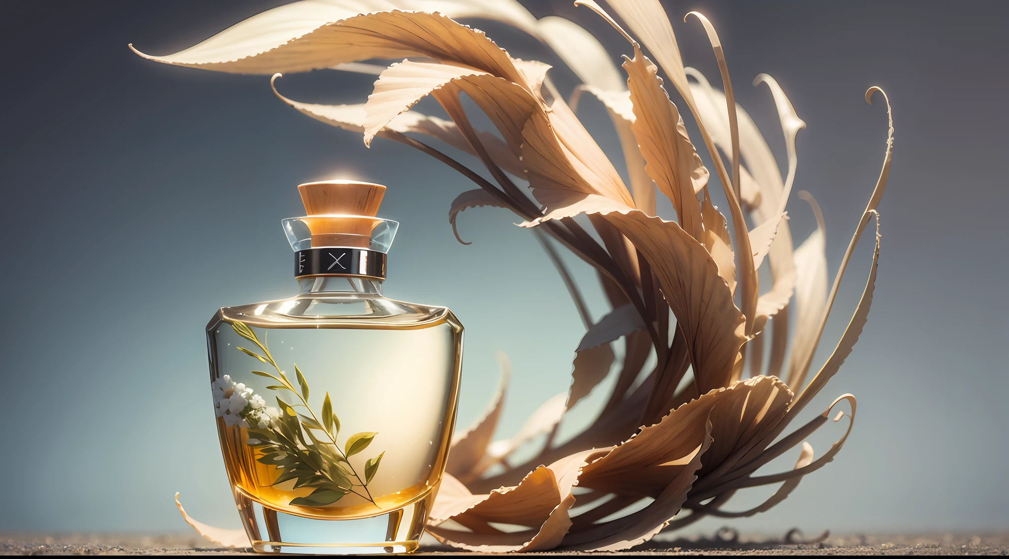 Create an image of a perfume bottle developed with natural ingredients. --auto --s2