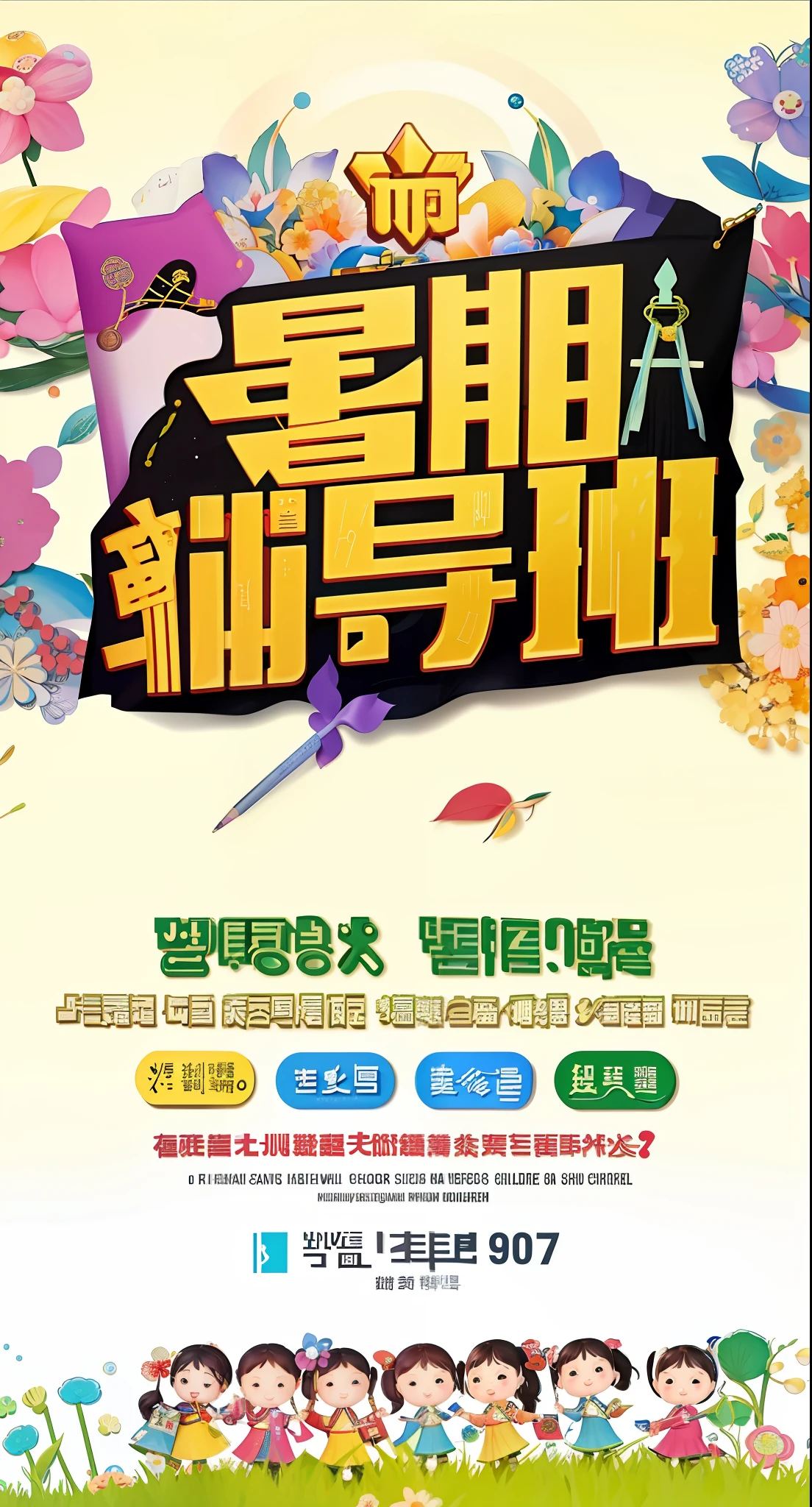 a close up of a poster with children and school supplies, by Yi Jaegwan, poster, by Qu Leilei, 中 元 节, a poster, promotional poster, by Yi Yuanji, 💣 💥, 8 к, 千 葉 雄 大, group photo, 5 e, cover