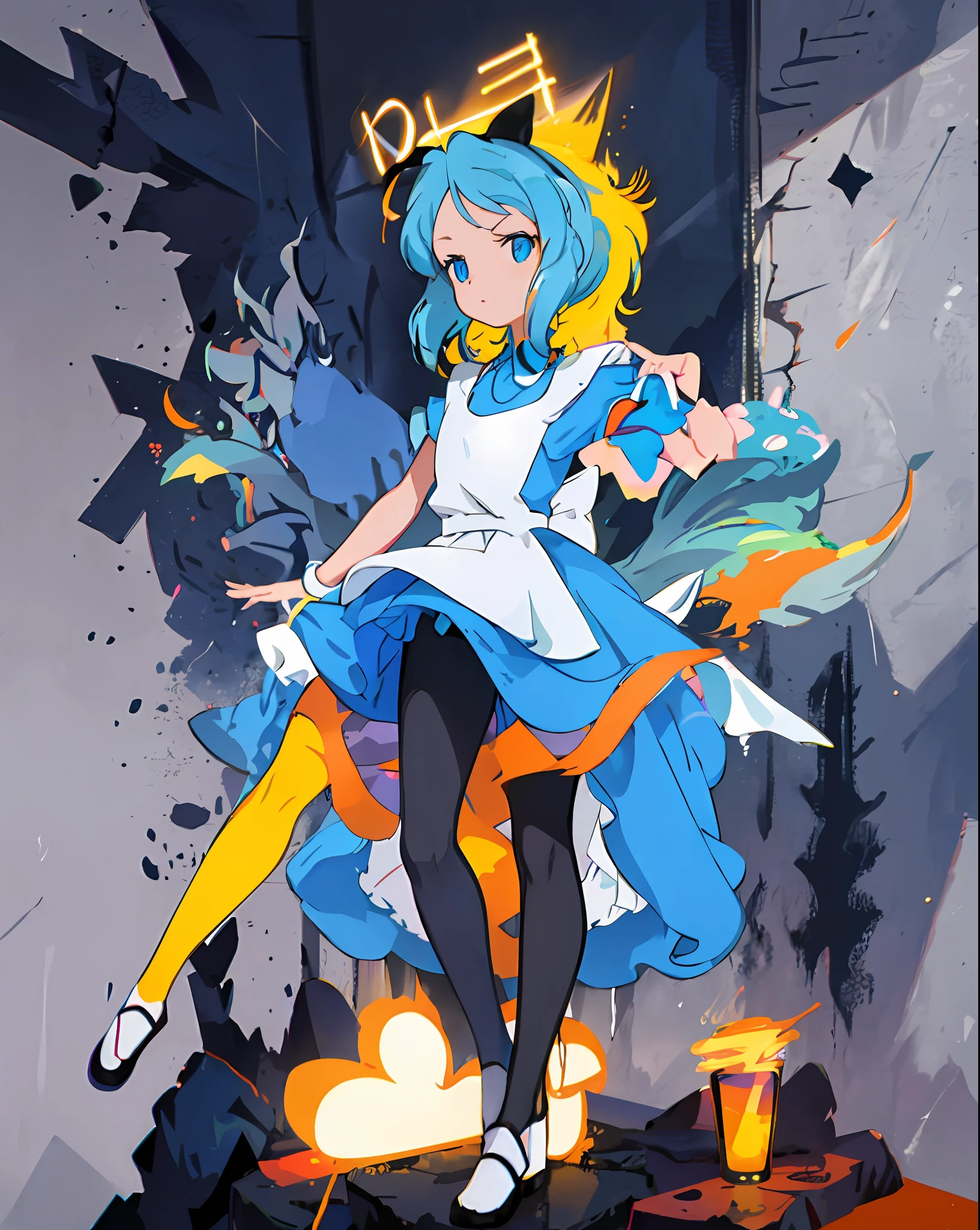 anime character leaning on car door with back window open, an retro anime image, inspired by Alice Prin, alice from alice in wonder land, anime", alice, cel shaded anime, shaded animation cel, anime cel, anime, from alice in wonderland, in the art style of 8 0 s anime, art deco outrun anime aesthestic, like alice in wonderland((masterpiece)),  ((best quality)), ((ultera-detailed)),(solo),(full body: 1.35),(cowboy shot),long shot,full shot,(dynamic angle),album,(error),(1girl: 1.3), , long hair, (solo: 1.2),,(detailed and beautiful face: 1.2),(++++(detailed and complex eyes)////),medium chest,[[[[muscle]]],(painting),((shaggy hair),colored hair,striated hair), bare shoulders, (streetwear),necklace,((holding present)), night,(neon light),light smile,looking at the viewer,
bad calligraphy, ((Graffiti background)), (Dim scene), (Complex and messy fluorescent street graffiti on (wall: 1.2)), Hip-Hop style, Cool and fashion hoodies, contour deepening, comics, Double exposure, (Chromatic aberration), Light leaks, Noise and grain, Color degradation, design, art, abstract art, geometry, clear lines, squares, bright, limited palette