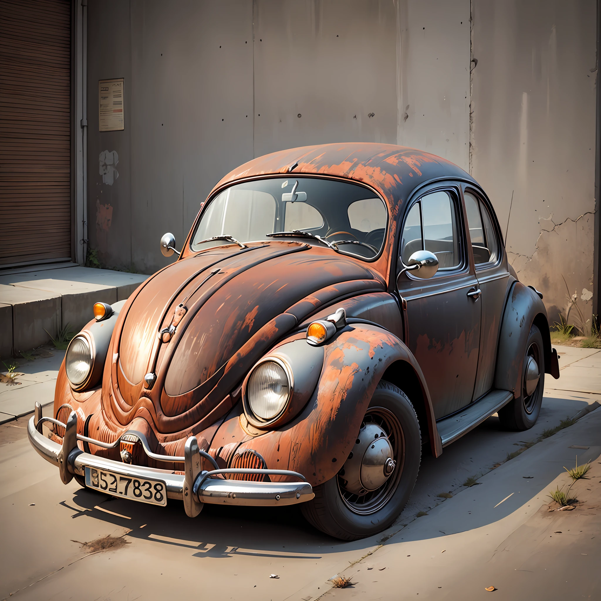 Old Beetle, rusty, rusty color, rusty color, gray backgroud --auto --s2