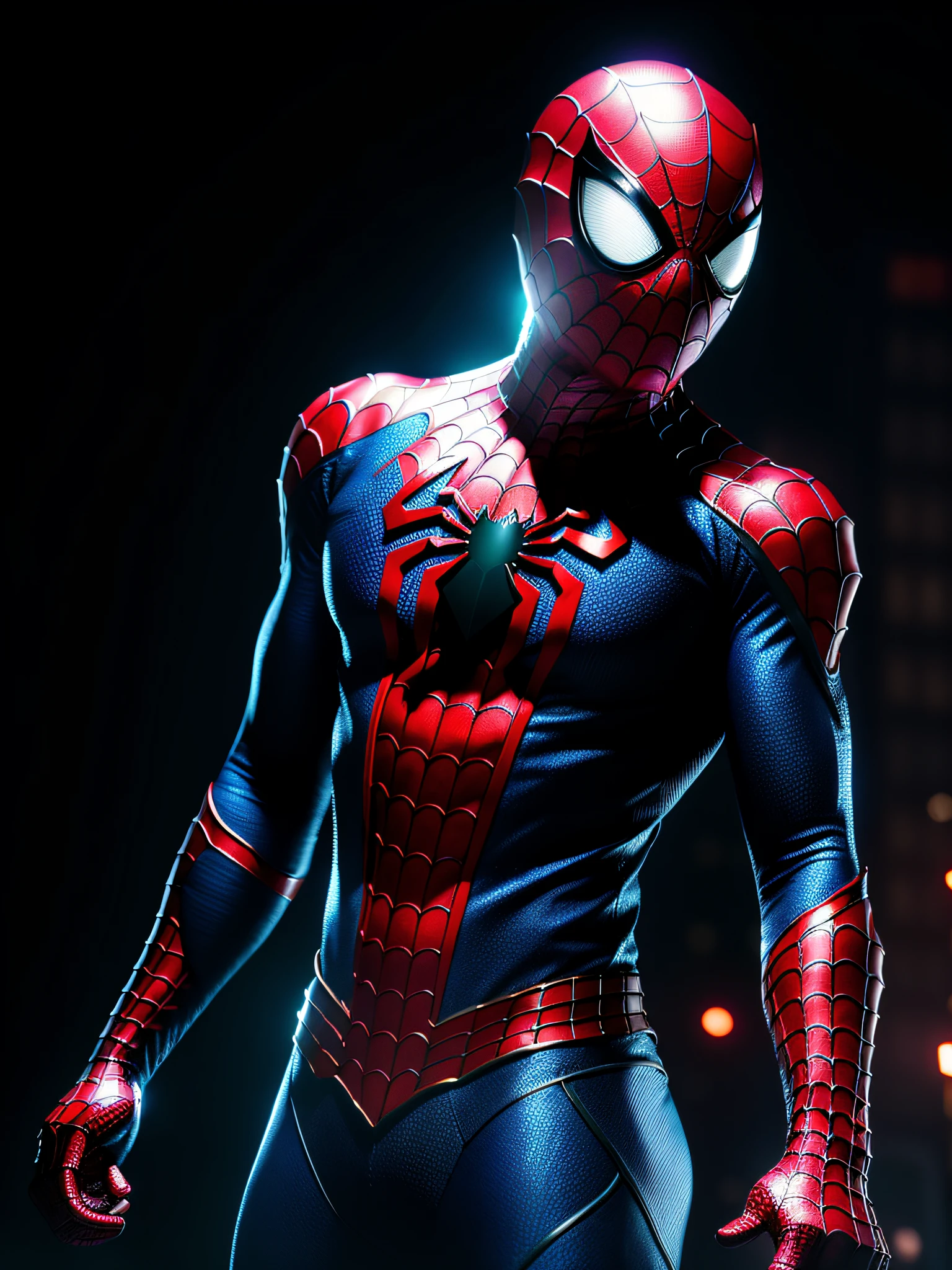 midjourny-v4 style, Professional Photoshot medium a spiderman perfectly played by gwen Stacy with highly detailed intricate cybernetics outfit, highly detailed beautiful face, standing in darkness with black particles surrounded the body, proportional body shape + perfect anatomy, symetrical dynamic pose, volumetric shadow, neon glowing dust particles effect + detailed particles, full hd render + 3d octane render + unreal engine 5 graphic 4k UHD + immense detail + dramatic lighting + well lit + intricate + fine details + octane render + Ray tracing + 8k + sharp focus + high vibran contrast, in the style Marvel style, trending on ArtStation
