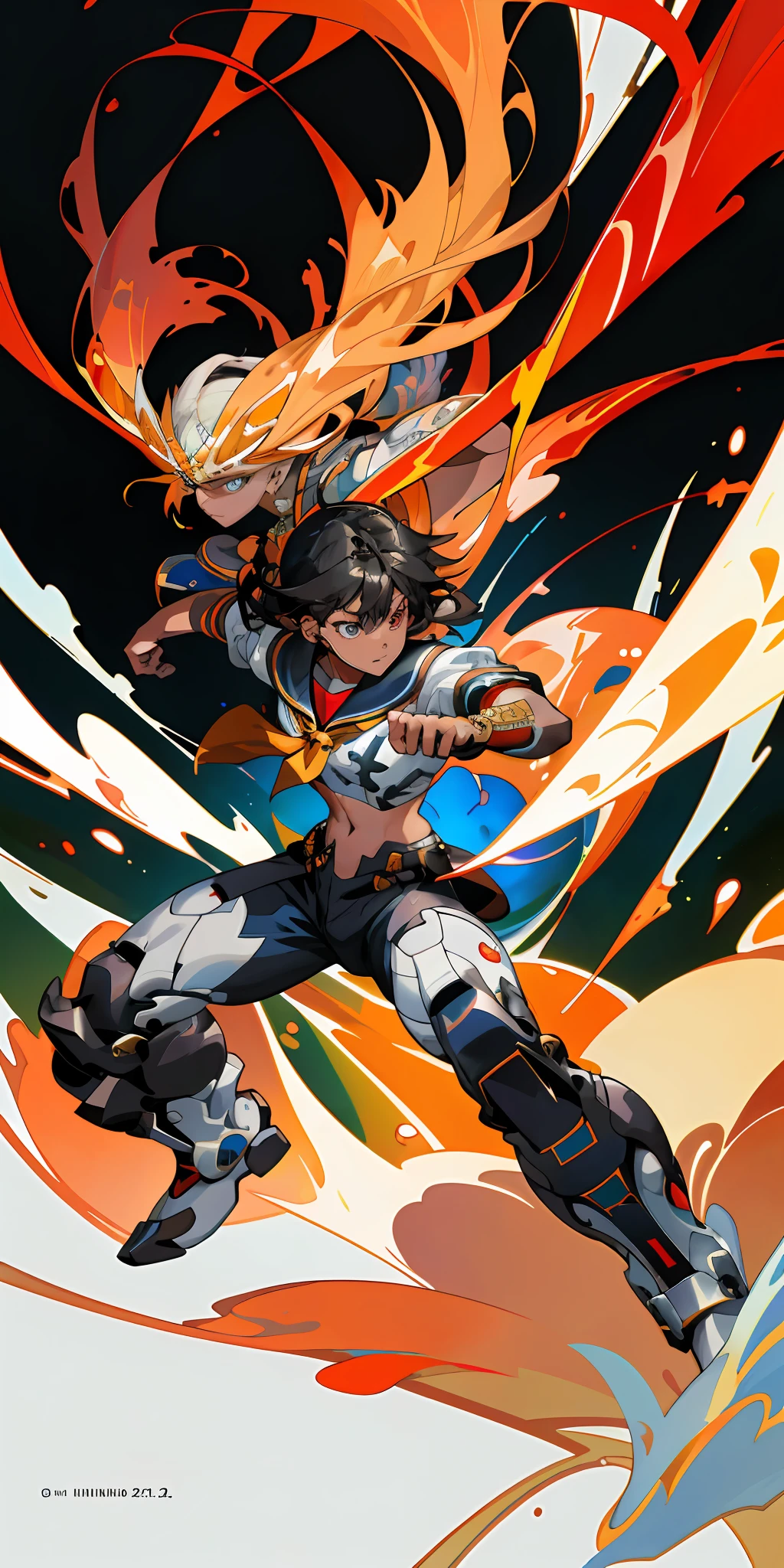 ::Kennedy and Daniel Sampere::2.0 Anime man illustration style, tatoon style, comic book style, , ultra detailed and in various full-body attack poses, (beautiful and clear background: 1.2),, fantastic paintings, graffiti style, flowers, highly detailed eyes, with a blouse underneath, with both fists in fighting position, and bracelets, fighting an enemy, with black hair, stained glass, outside, vibrant, alphonse mucha style, fantastic paintings by Joe Madureira, high quality, art, Ashley Graham Beautiful man with long red hair, freedom, soul, digital illustration, comic style, perfect anatomy, centered, approaching perfection, dynamic, highly detailed, watercolor painting, artstation, concept art, smooth, s (masterpiece, extremely_detailed_CG, 8k_wallpaper:1.2), serafuku black, dark skinned, white hair, sailor's collar, midriff, abs, _A_and_B, has blonde twintails and blue eyes, {masterpiece}, {extremely detailed}, Bgirl has short black hair and red eyes