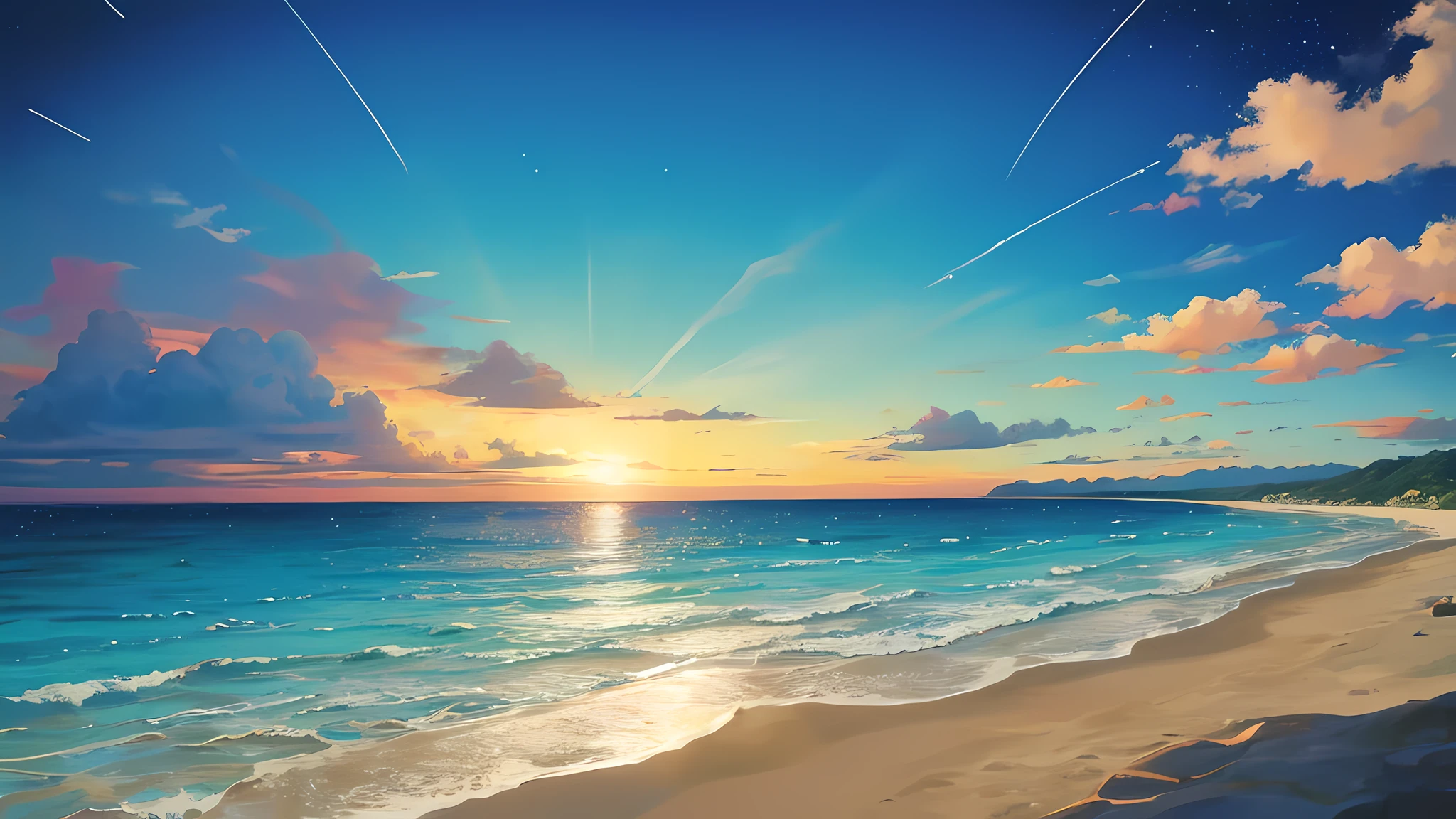 Scenery , Beach , Sea , Summer Season , Sky , Day , shooting stars in the sky , Sun , Breeze