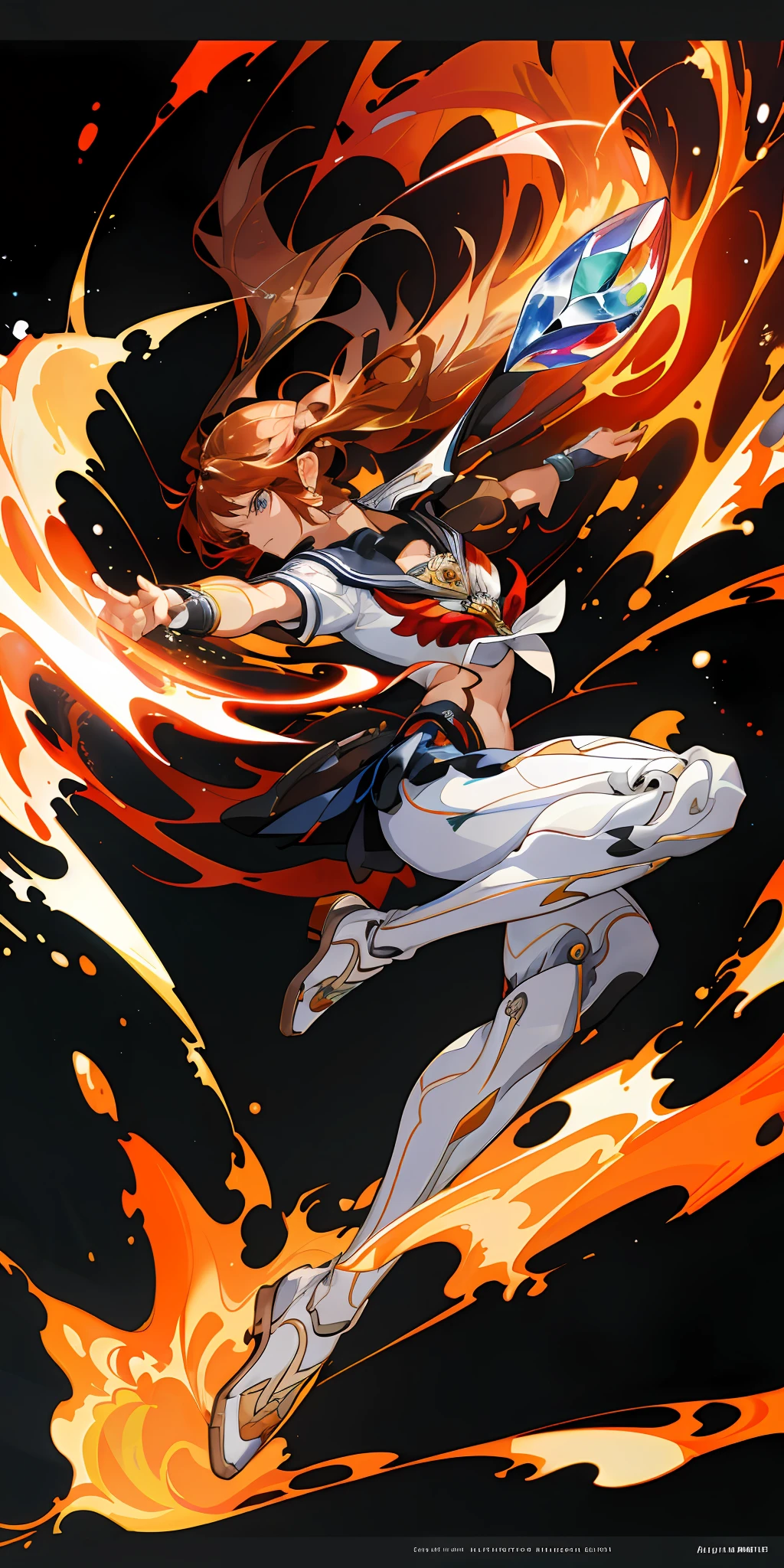 ::Kennedy and Daniel Sampere::2.0 Anime man illustration style, tatoon style, comic book style, , ultra detailed and in various full-body attack poses, (beautiful and clear background: 1.2),, fantastic paintings, graffiti style, flowers, highly detailed eyes, with a blouse underneath, with both fists in fighting position, and bracelets, fighting an enemy,  with black hair, stained glass, outside, vibrant, alphonse mucha style, fantastic paintings by Joe Madureira, high quality, art, Ashley Graham Beautiful man with long red hair, freedom, soul, digital illustration, comic style, perfect anatomy, centered, approaching perfection, dynamic, highly detailed, watercolor painting, artstation, concept art, smooth, s (masterpiece, extremely_detailed_CG, 8k_wallpaper:1.2),  serafuku black, dark skinned, white hair, sailor's collar, midriff, abs, _A_and_B, has blonde twintails and blue eyes, {masterpiece}, {extremely detailed}, Bgirl has short black hair and red eyes