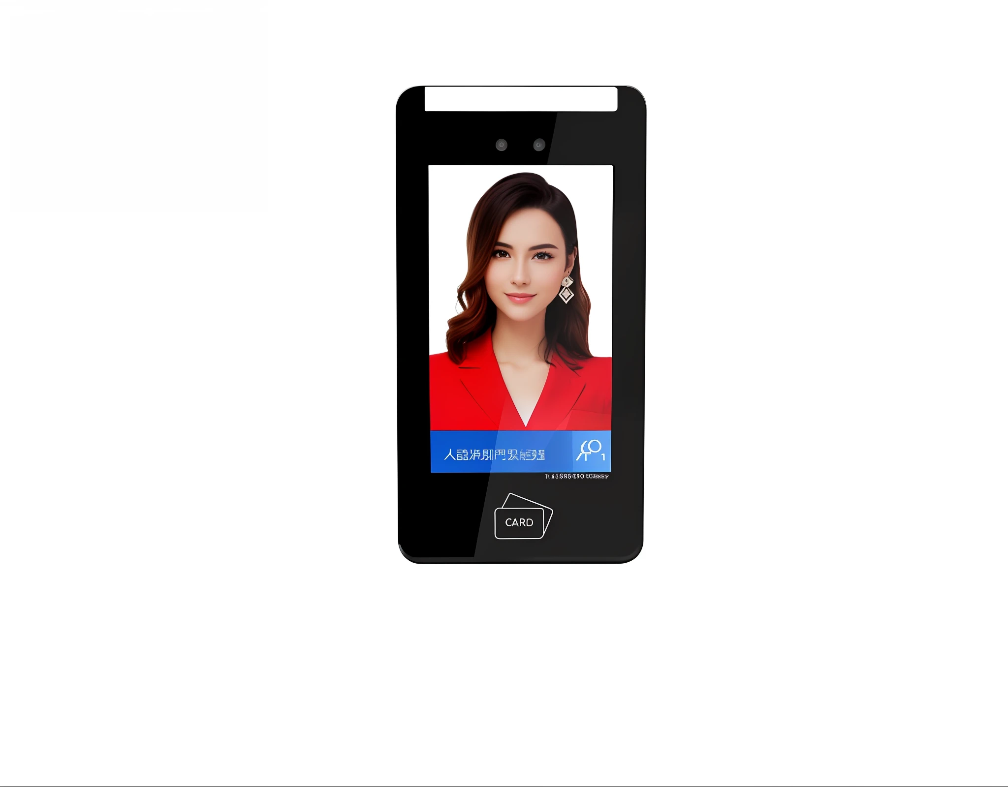 An access control close-up with a woman, color digital screen, mounted on the gate of the cell XF IQ4, 480p, 4 8 0 p, 24mp, 2 4 mp, front camera, 720p, 7 2 0 p, coerent face, h 7 0 4, 40mp, 4 0 mp, 1 5 0 mp