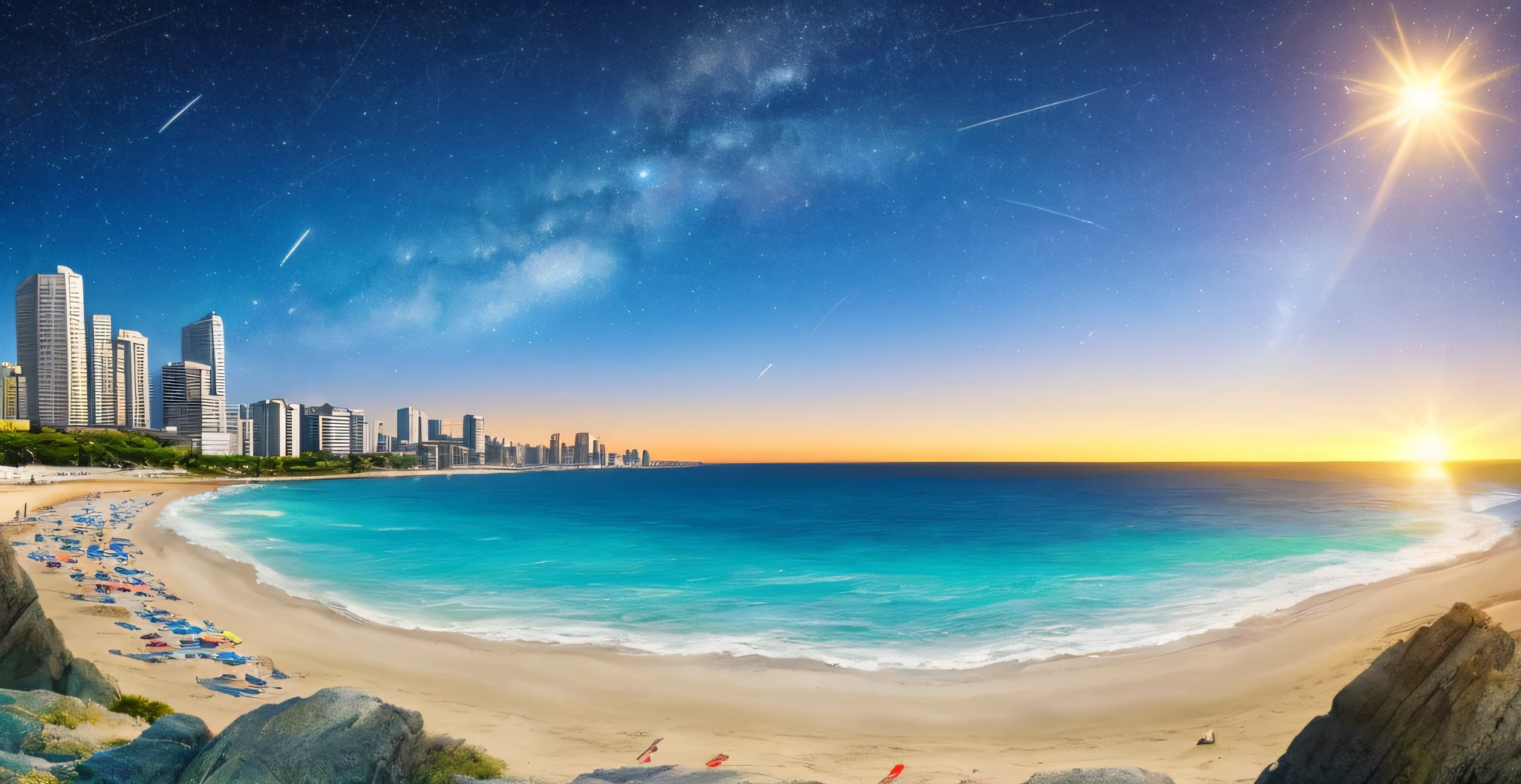 Scenery , City , Beach , Summer Season , Sky , Day , shooting stars in the sky , Sun , Breeze