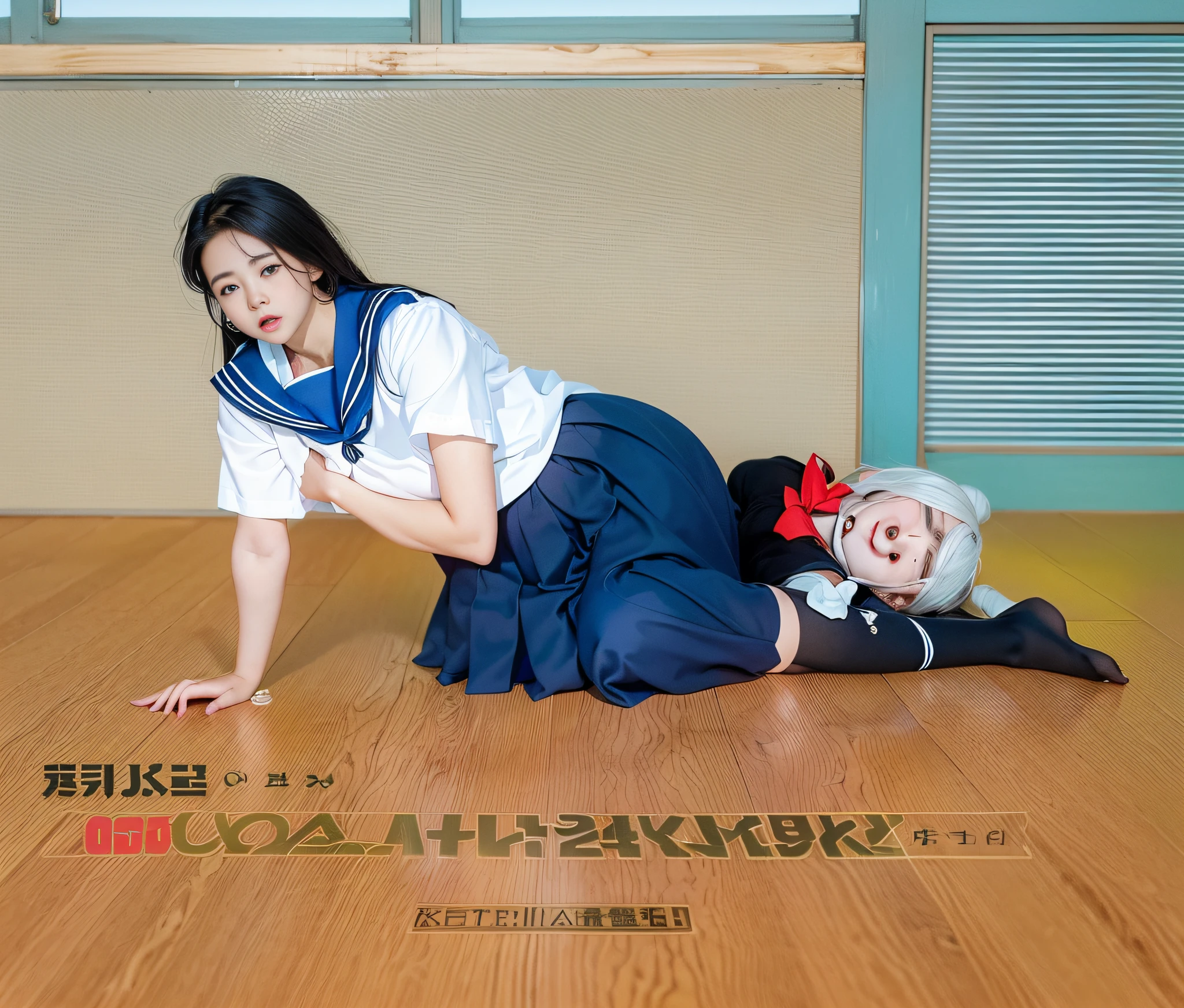 (16 years old, face full of fear, high school girl sailor uniform)) (8K, top quality, masterpiece: 1.2), (very surprised look, eyes wide open in surprise, black eyes, very frightened), (realistic, photorealistic: 1.37), ultra detail, top quality, ultra high resolution, professional lighting, photon mapping, radiosity, physically based rendering, movie lighting, cellar clothes, depth of field, focusing, sun rays, good composition , (Bokeh: 1.2), One Girl, (Full Body), (Beautiful Japan Woman), Beautiful Eyes, Pose, Constriction, Whitening Skin, Black Hair, Empty Hair, Long Hair Fluttering in the Wind, (Urzan-6500: 1.2) Mix 4, Hick Body, (Painful Face, Crying Face))