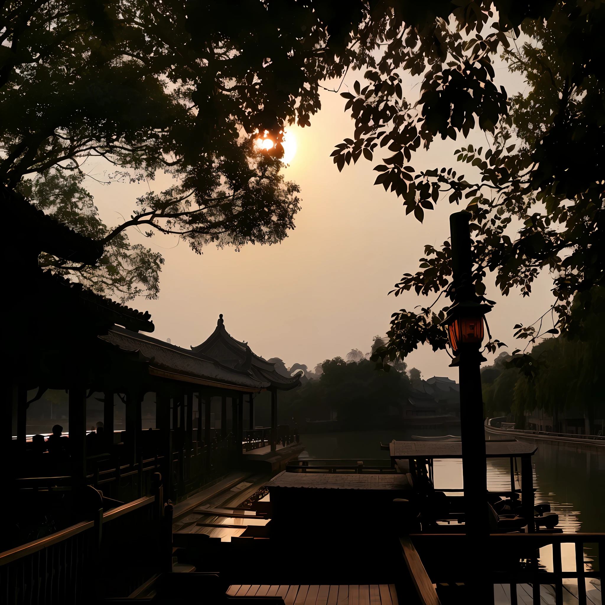 Jiangnan, Wuzhen, sunset, flowing water