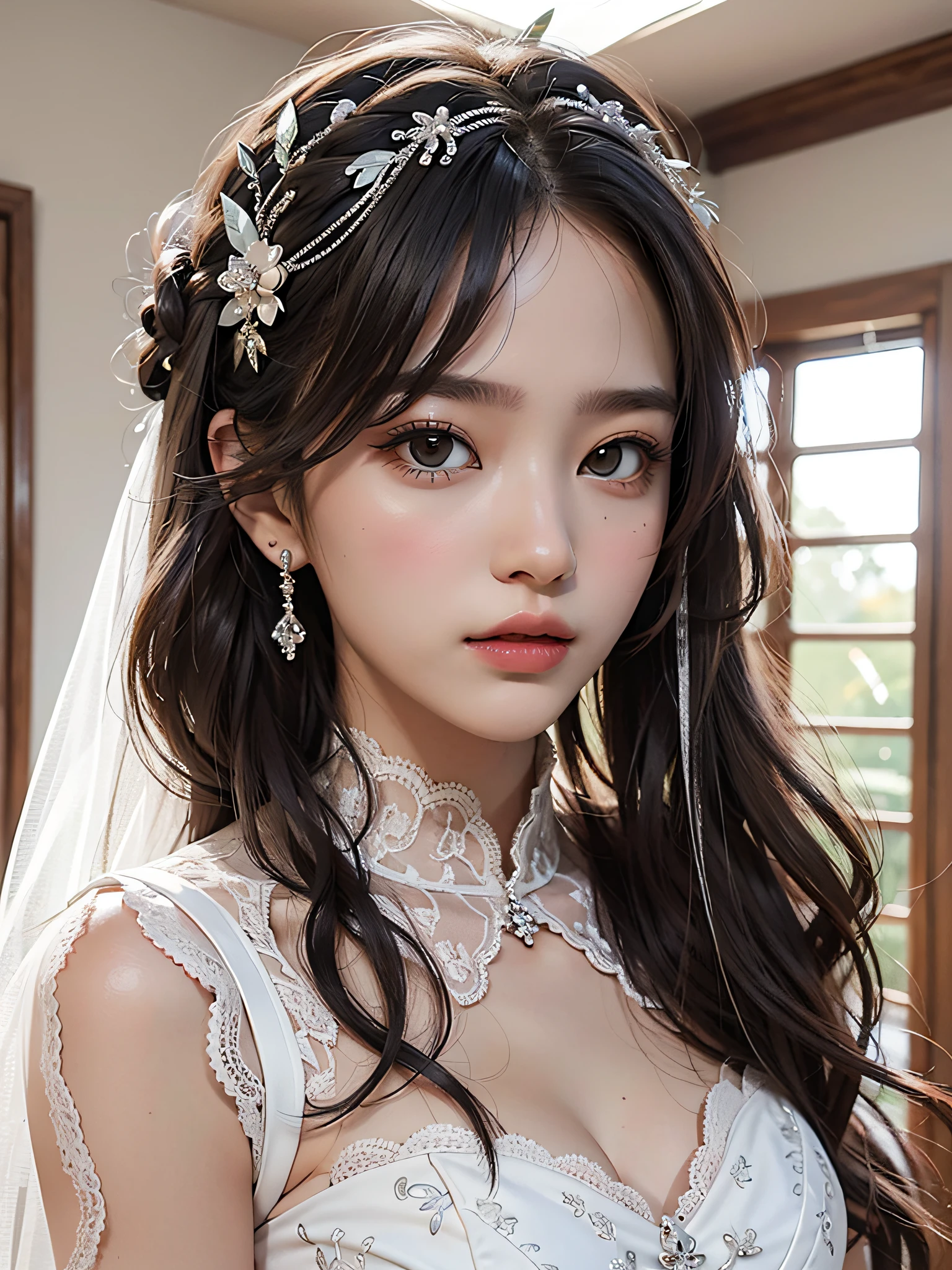 Ultra realistic 8K masterpiece, intricate details, top quality, 1 girl, long hair, eye highlights, sharp eyes, wedding_dress,