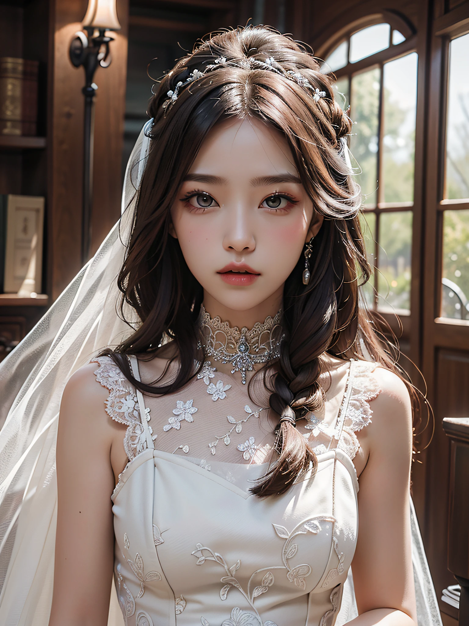Ultra realistic 8K masterpiece, intricate details, top quality, 1 girl, long hair, eye highlights, sharp eyes, wedding_dress,