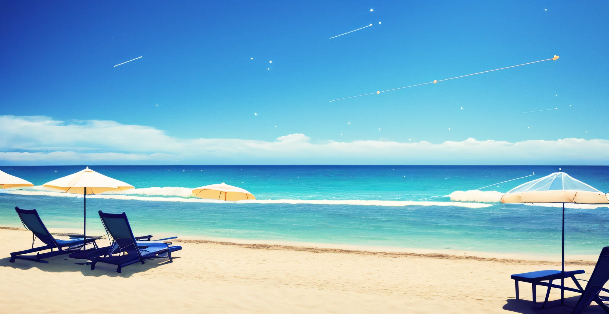 Scenery , City , Beach , Summer , Umbrella , Beach Chair , Volleyball Area , Sky , Day , shooting stars in the sky , Sun , Breeze