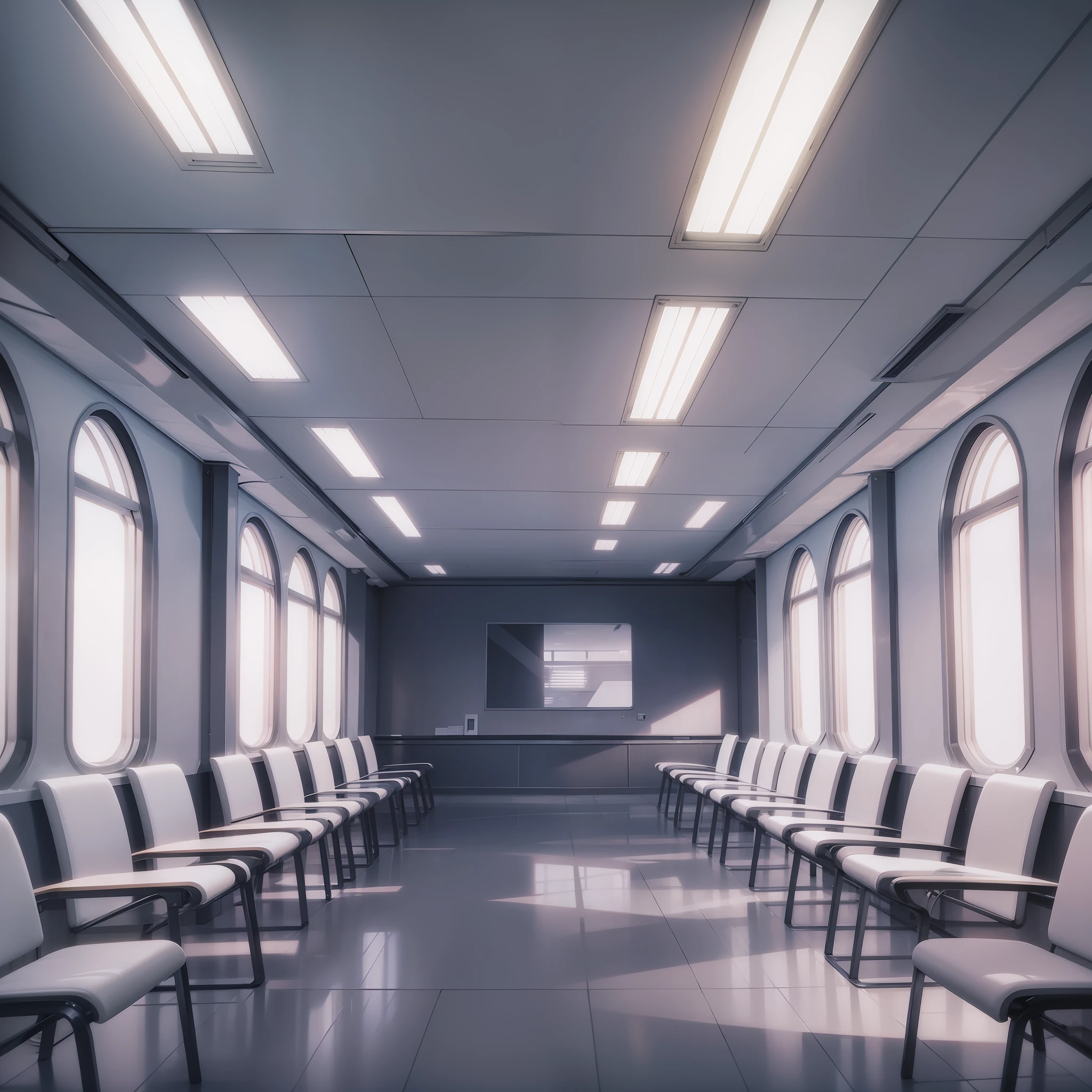((visual novel background)), futuristic medical bay, white room, no windows, chairs
