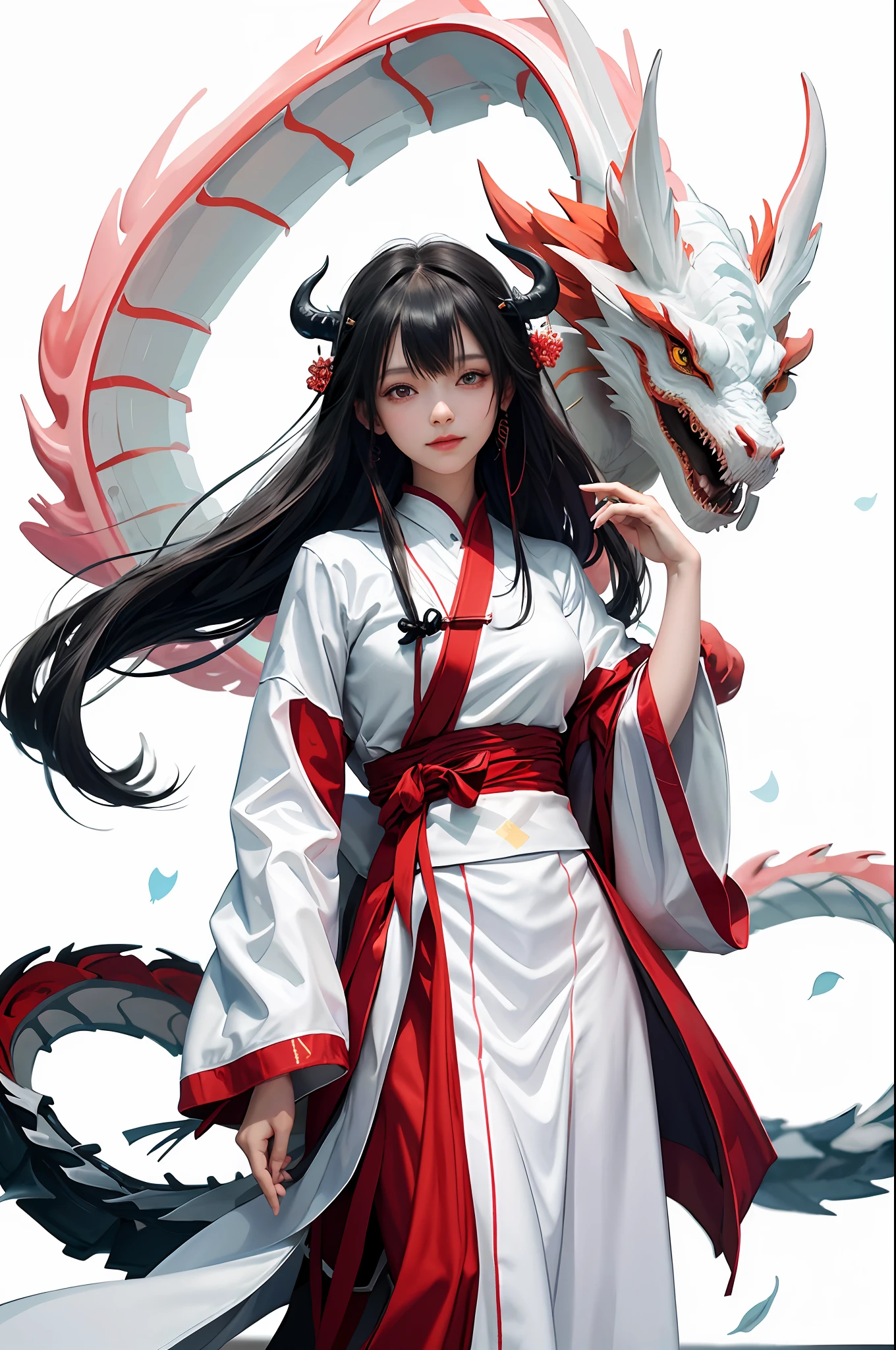 anime girl with dragon head and white dress holding a white dragon, the dragon girl portrait, dragon girl, guweiz on pixiv artstation, anime style 4 k, guweiz, guweiz on artstation pixiv, trending on artstation pixiv, loong, pixiv, dragon-inspired cloth robes