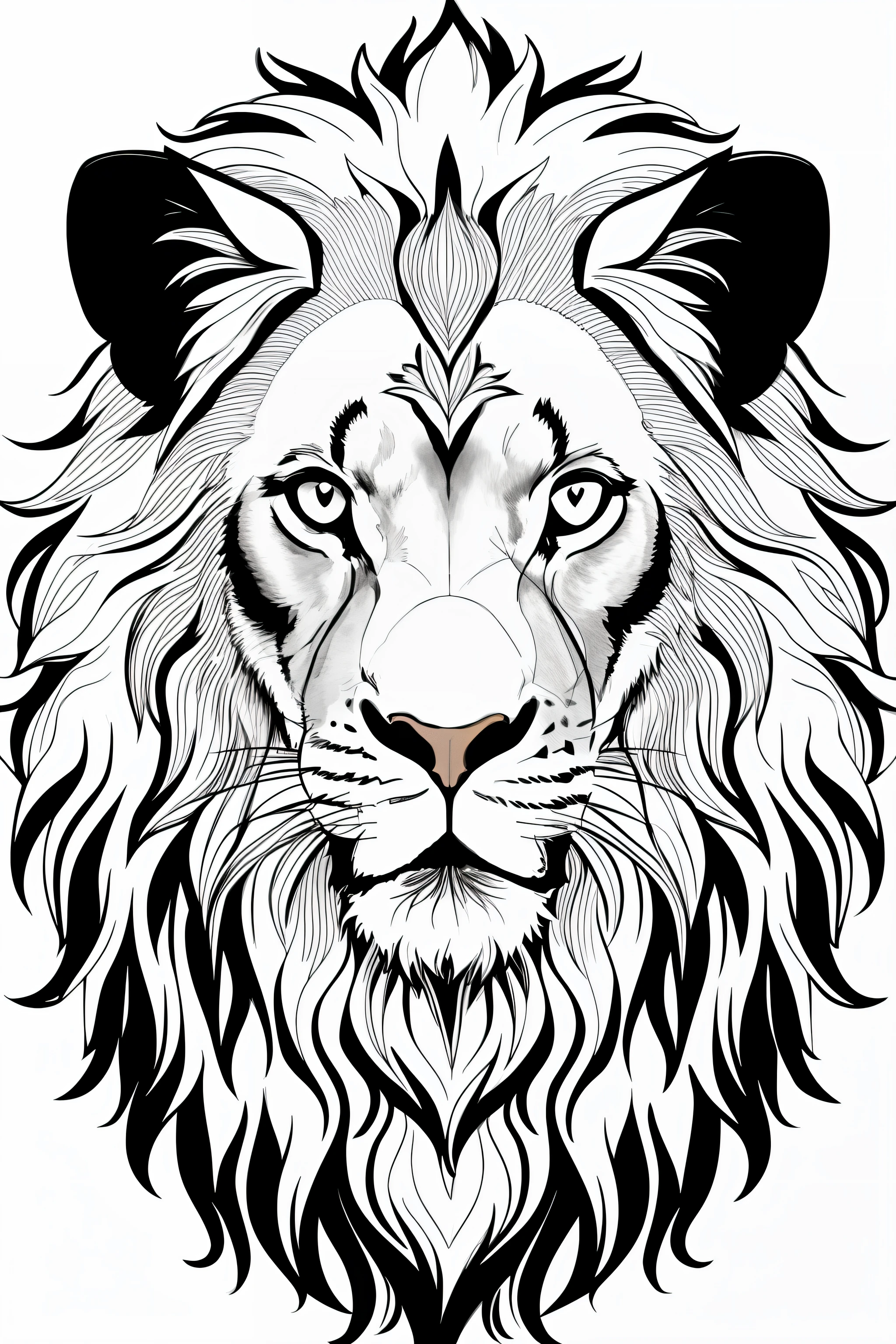 coloring page lion style black white background