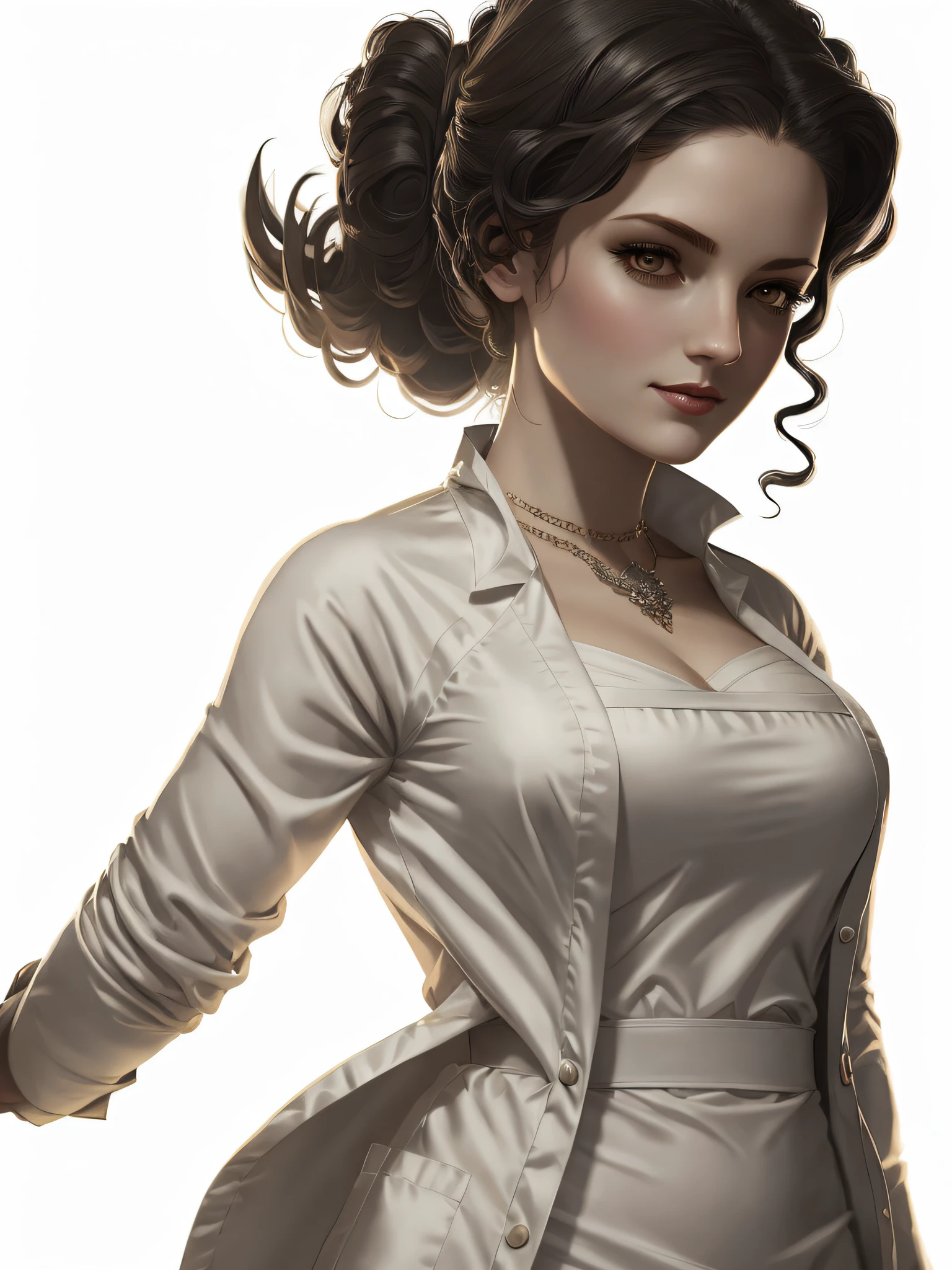 there is a woman in a white dress and a jacket, charlie bowater character art, tom bagshaw weta studio, artgerm and tom bagshaw, style of charlie bowater, tom bagshaw artstyle, tom bagshaw style, artstyle tom bagshaw, charlie bowater art style, tom bagshaw donato giancola