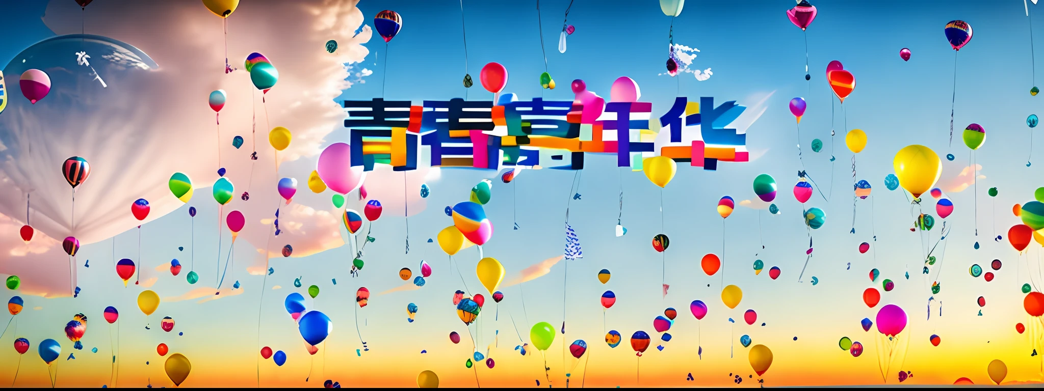 there are many balloons flying in the sky with the words happy birthday, baloons, [ everything is floating ]!!!, balloons, balloon, floating in the sky, 中 元 节, as an air balloon, 千 葉 雄 大, floating into the sky, ( colorful ), happy birthday, floating in air, happy!!!