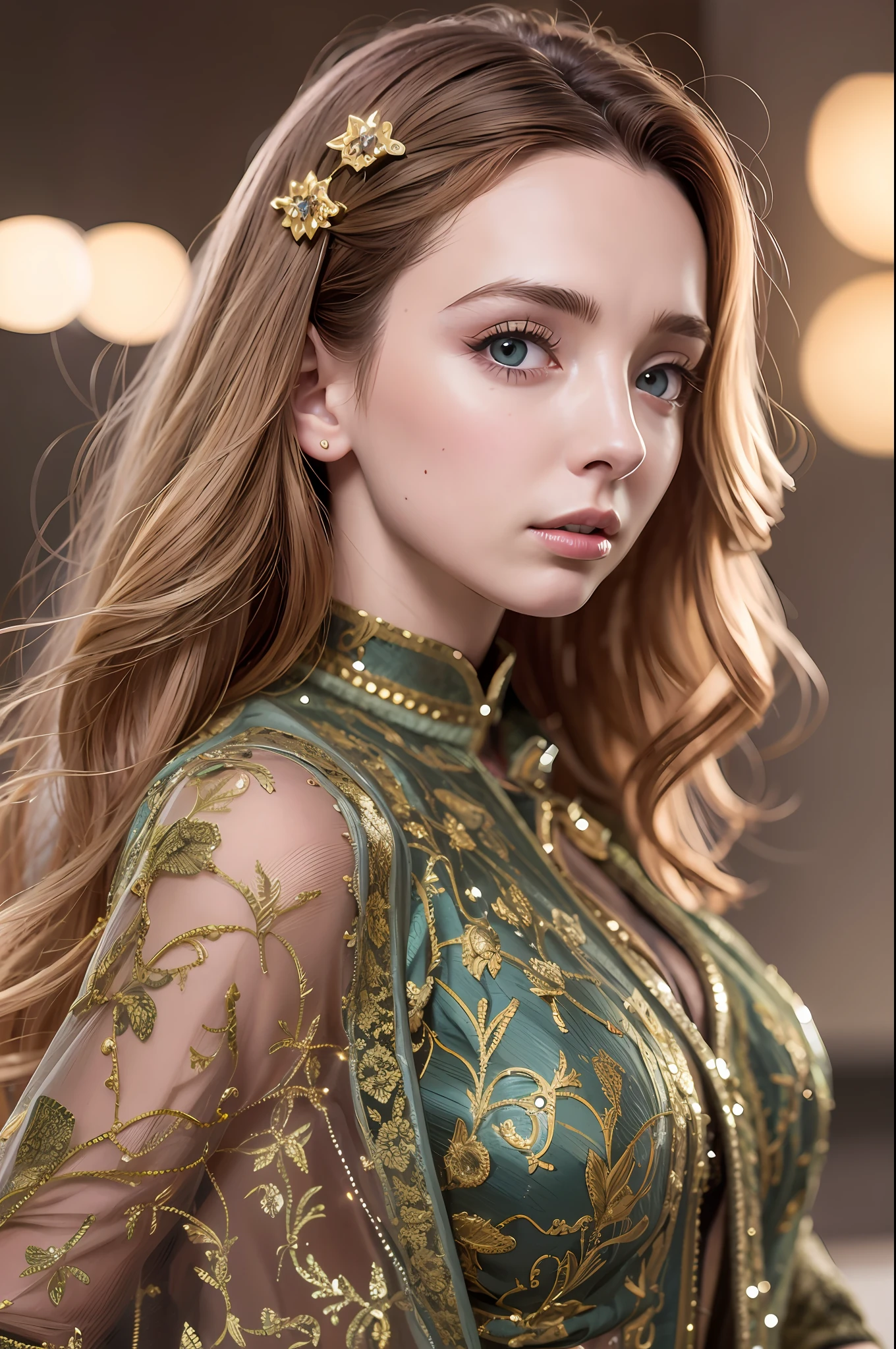 High definition picture quality, 8k photo, intricate details: 1.2, cinematic lighting, British actress Jodie Comer, sexy outfit, , , , --q 1, DSLR --v 6 --s2