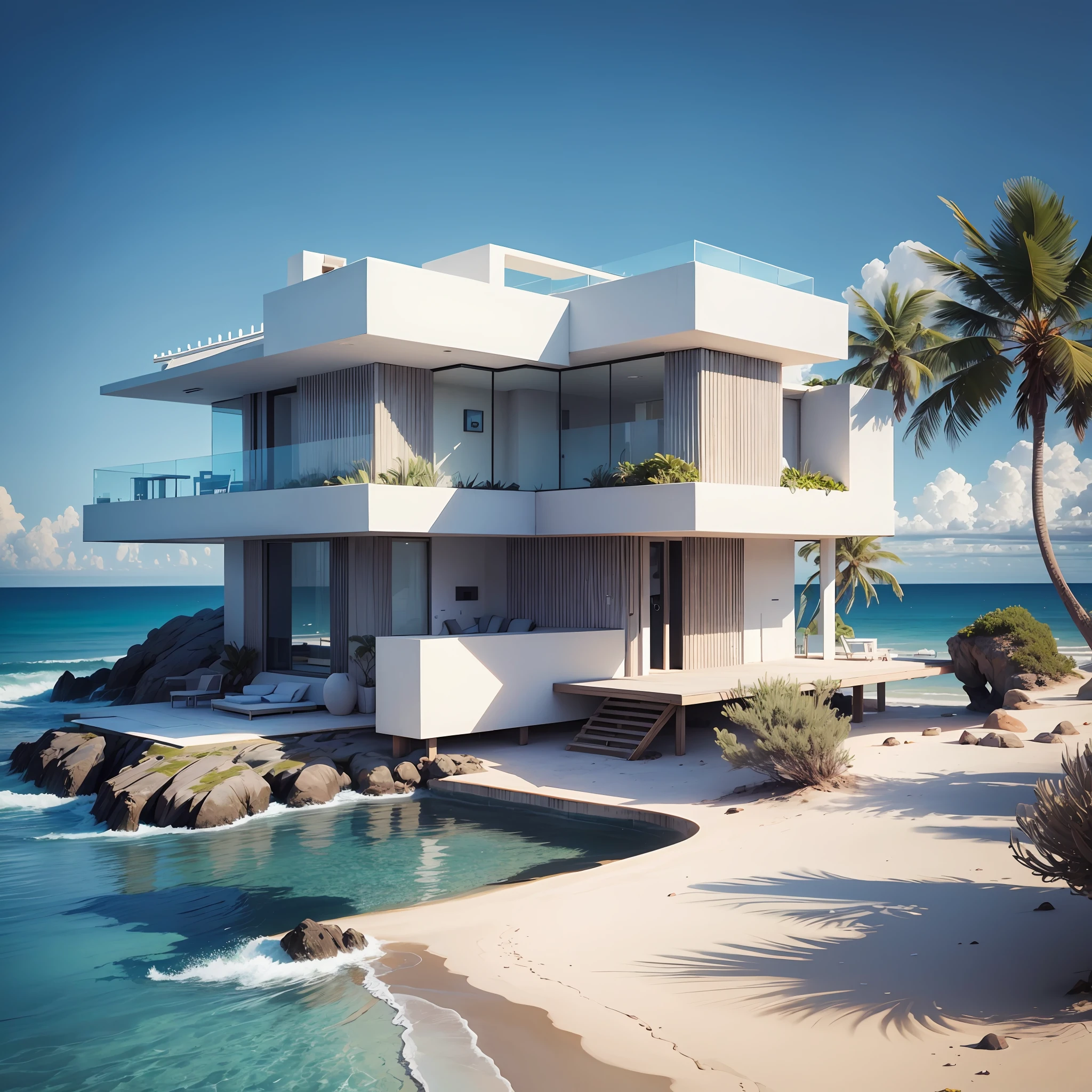 A futuristic house on the edge of the beach --auto --s2