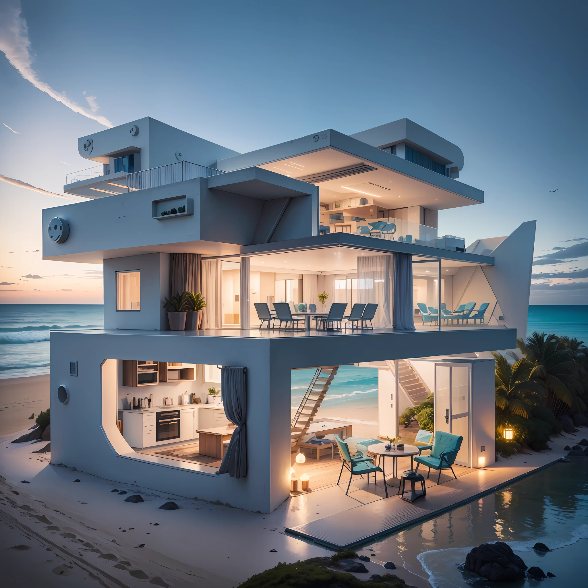 A futuristic house on the edge of the beach --auto --s2