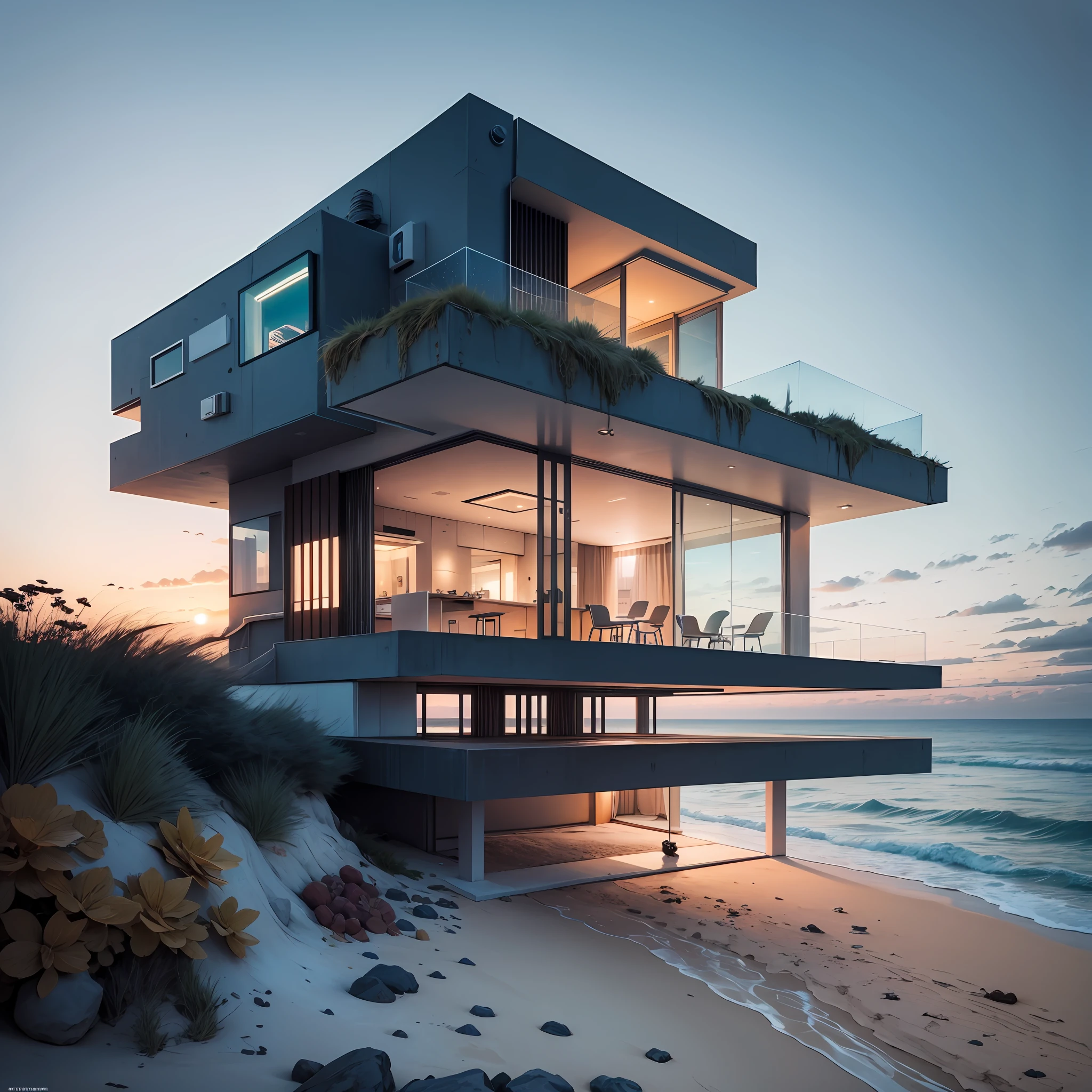 A futuristic house on the edge of the beach --auto --s2