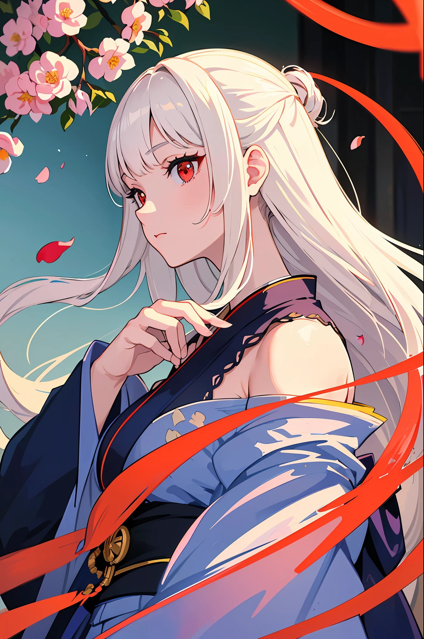 (masterpiece:1.2, best quality), (exquisite eyes: 1.2), ((1girl)), ((solo)), (red eyes:1.4), (exquisite eyes and exquisite face:1.3), ( beautiful and clear background: 1.2), (extremely detailed CG, super detailed, best shadows: 1.1), ((depth of field)), ((watercolor)), (oni: 1.5), (kimono: 1.3), big boobs , Bare Shoulders, Flowers and Petals, Beautiful Concept Art, (White Background: 0.5), (Illustration: 1.1), (Extremely Delicate: 1.1), (Perfect Details: 1.1), Profile, Cowboy Shot,