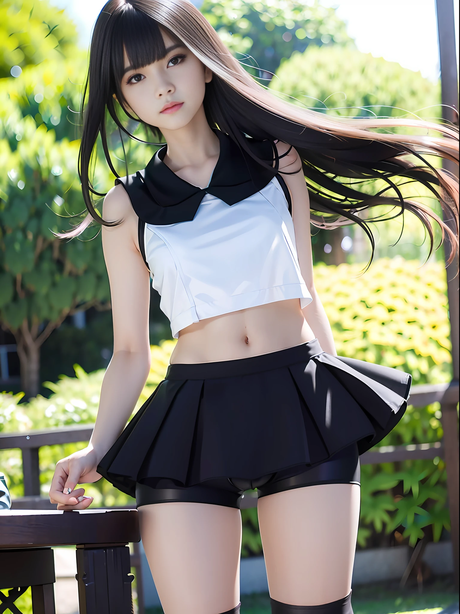 masterpiece, masterpiece, best quality, best quality, real, unity, 8k wallpaper, official art, highly detailed CG Unity 8k wallpaper, ulzzang-6500, (Original: 1.2), (Real: 1.4), mix4, (8k, RAW photos, top quality, masterpiece: 1.27), simple costumes, Red sailor color, skirt, pleated skirt, ((Black spandex shorts:1.37)) Skirt, shorts under skirt, lively girl, (realistic, photorealistic: 1.37), photon mapping, radiosity, one girl, mature, cool, professional lighting, physically based rendering, sitting in a chair, overhead view, hair fluttering in the wind, blurring background, handsome, masterpiece, top quality, high resolution, Top quality photos, high resolution, 1080p, (delicate skin), (clear face), (detailed facial description), (detailed hand description), (masterpiece), (masterpiece), (elaborate CG), (detailed facial features), (highest quality photos), (masterpiece), (detailed eyes),