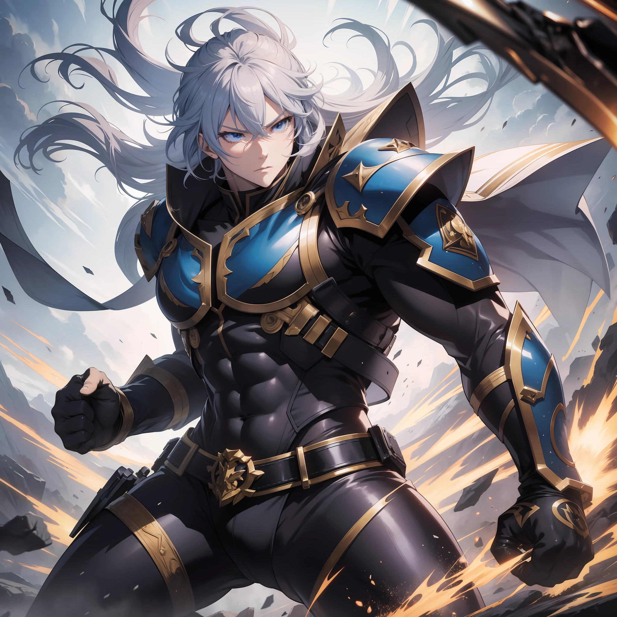 (masterpiece), best quality, anime style, highly detailed fight scene, epic proportions, dynamic camera angle, (2 fighters), intense combat, heavy particle effects, vibrant colors, incredible weapon design, high energy, finished background, professional shading and lighting.