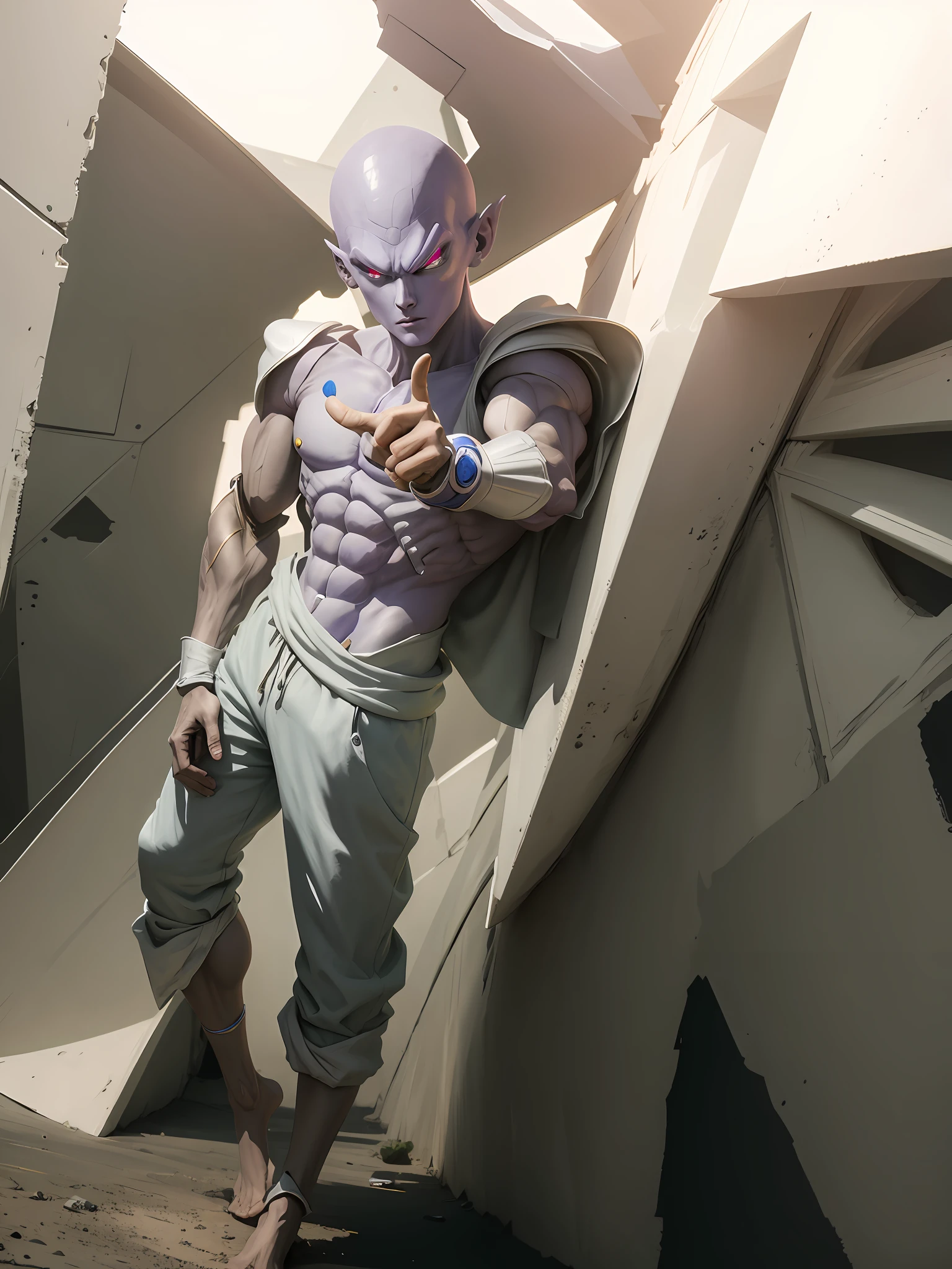 masterpiece, best quality, frieza,freeza, 1boy, solo, pointing at viewer, looking at viewer, male focus, blue sky, cloud