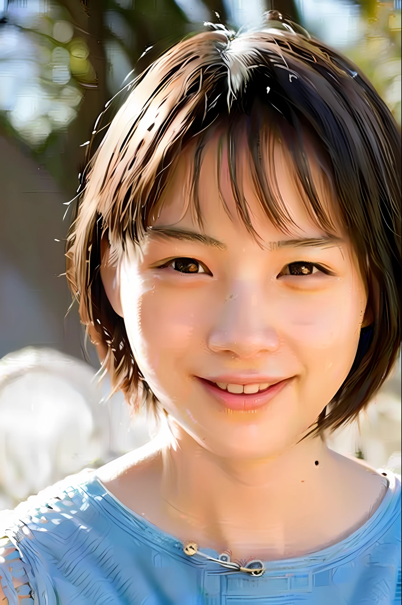 masterpiece, top quality, official art, very elaborate CG Unity 8K wallpaper, student girl, cute, very delicate and beautiful, super high definition, (photorealistic: 1.4) Golden hour lighting, (platinum shorthair: 0.8), (puffy eyes), looking at the beholder, facing forward, smiling, full body