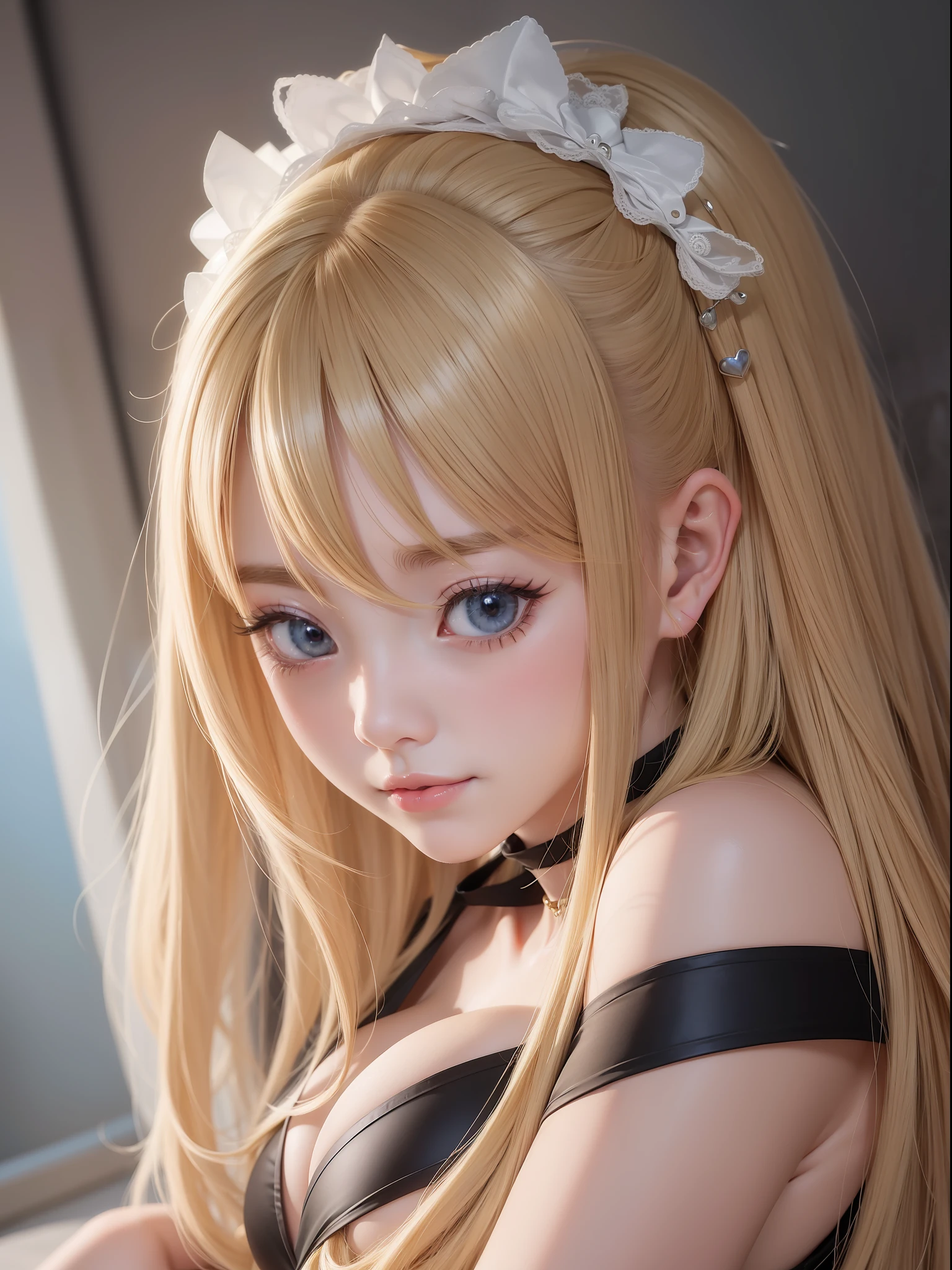 anime girl with long blonde hair, a bikini, anime moe artstyle, cute anime girl, cute anime girl portrait, pretty anime girl, portrait of cute anime girl, kawaii realistic portrait, anime visual of a cute girl, cute anime girl portraits, portrait anime girl, anime style portrait, marin kitagawa fanart, (anime girl), beautiful anime girl, full body, smile, (huge boobs:1.2), navel, thin waist, big hip, Thighs