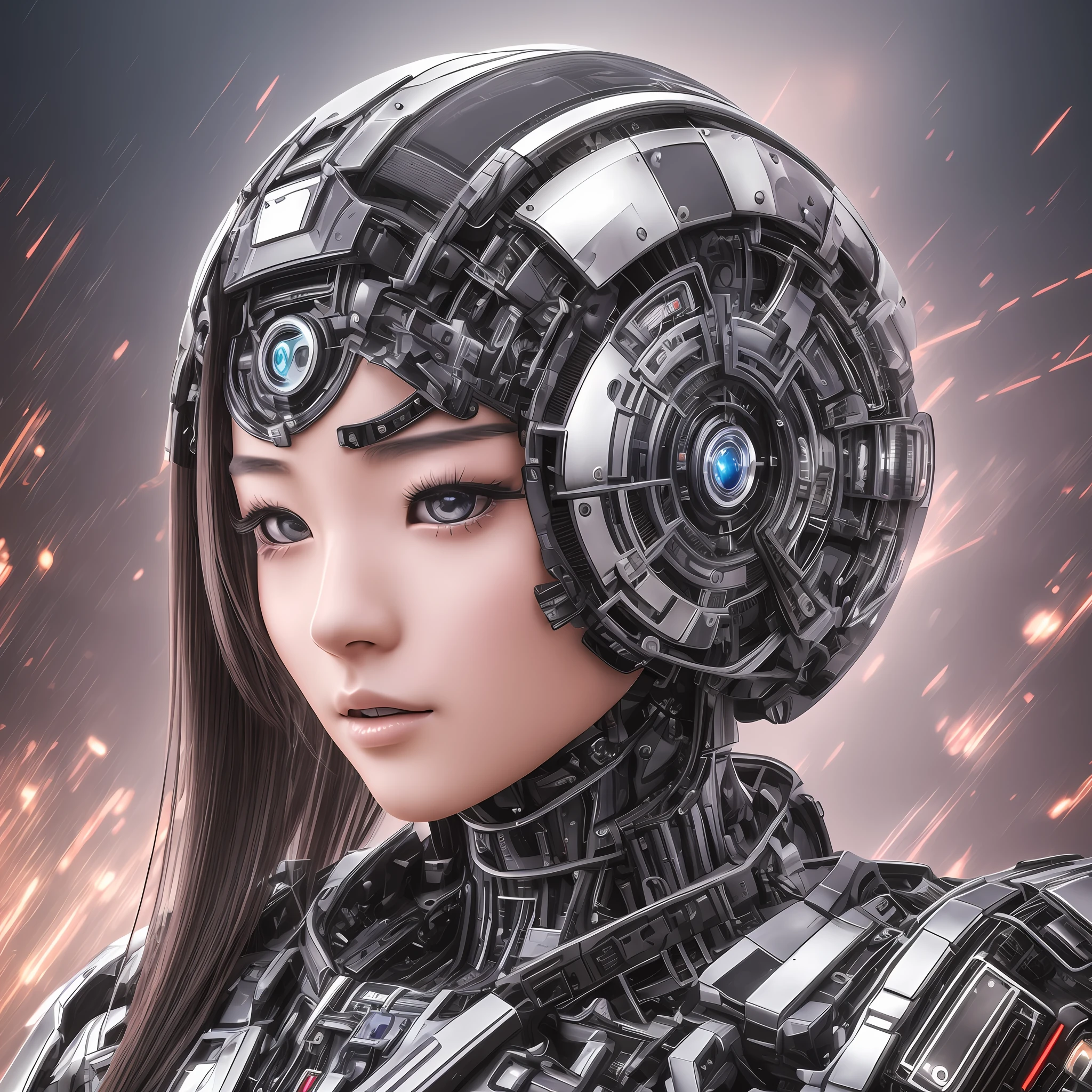 Japanese gorgeous half human half robot on the side of your futuristic robot on a technological background 8k, uhd, severe low lighting, high quality, sharp focus, fujifilm XT3 --auto --s2