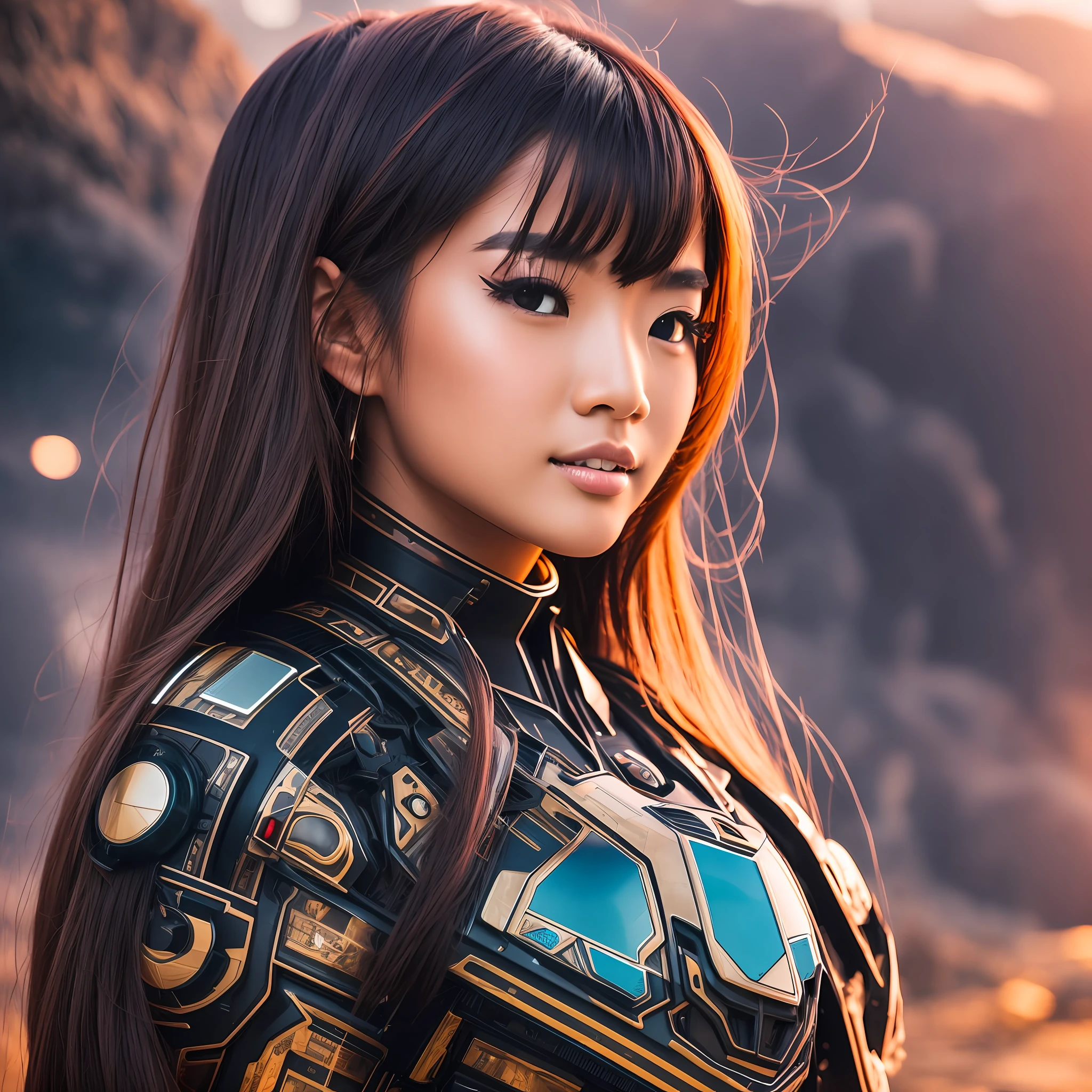 Beautiful asian girl in a futuristic landscape 8k, uhd, severe low lighting, high quality, sharp focus, fujifilm XT3 --auto --s2