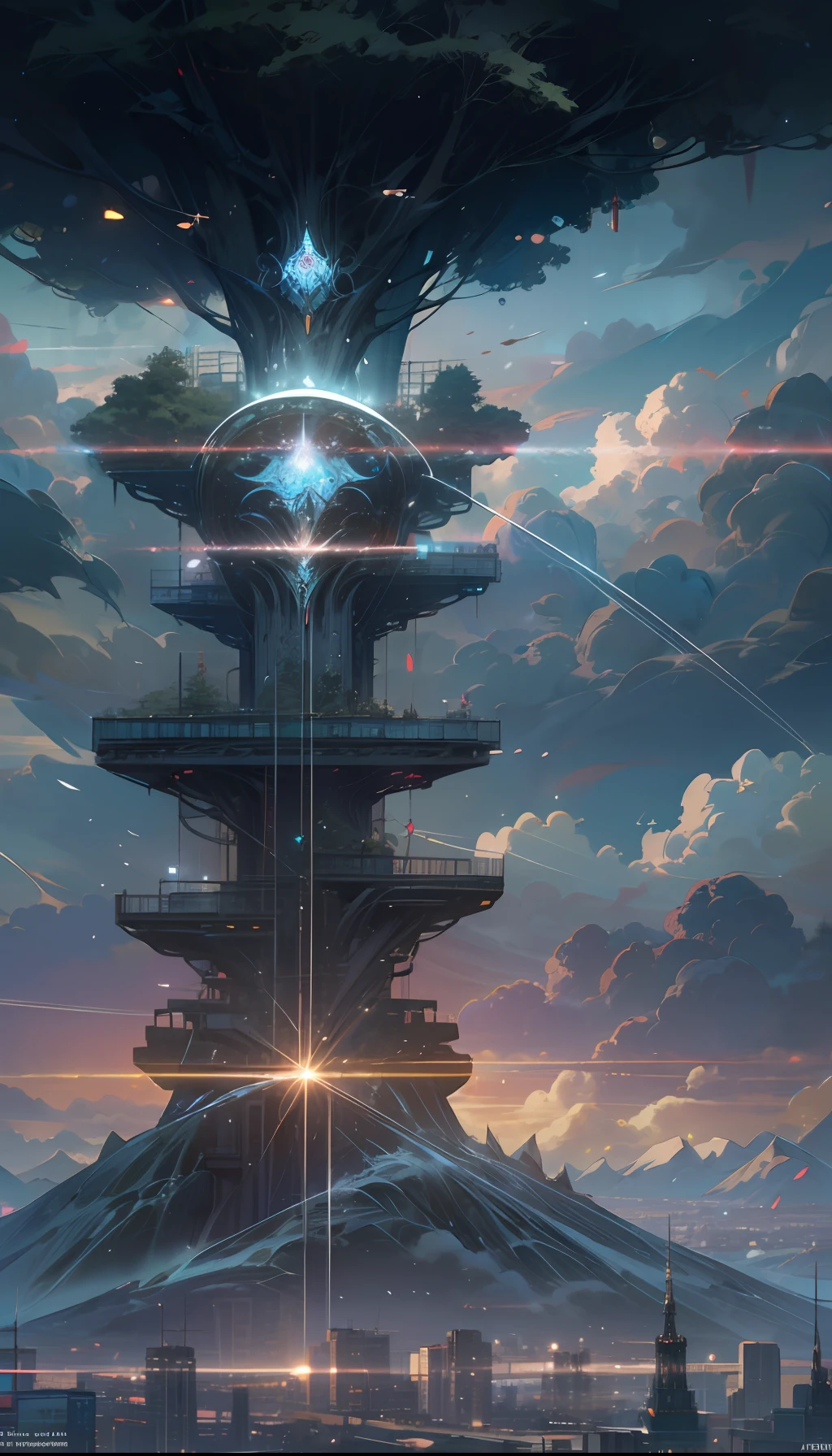 Sky, Clouds, holding_weapon, no_humans, Glow, giant_ trees , cyberpunk_Architecture, "sky, cloud, glowing, big trees , building, cybernetic _trees, tree_mech, sci-fi, cityscape, realistic, mechanical" Science Fiction, Cities, Rendered in Octane, hyper realistic, 8k, epic composition, cinematic, octane render, artstation landscape vista photography by Carr Clifton & Galen Rowell, 16K resolution, Landscape veduta photo by Dustin Lefevre & tdraw, 8k resolution, detailed landscape painting by Ivan Shishkin, DeviantArt, Flickr, rendered in Enscape, Miyazaki, Nausicaa Ghibli, Breath of The Wild,,trending in artstation, cgsociety, 8k post-processing highly detailed,Junji Murakami, Mucha Klimt, Sharandula, Hiroshi Yoshida, Tom Bagshaw, Ross Tran, Artgerm,Craig Mullins,dramatic,Junji Murakami, moody lighting rendered by octane engine,characters 8K symmetrical arstation, cape,cinematic lighting, intricate details, 8k detail post processing, hyperealistic, octane rend, Zdzisław Beksiński style, ar 2:3 Reality Reality --auto --s2
