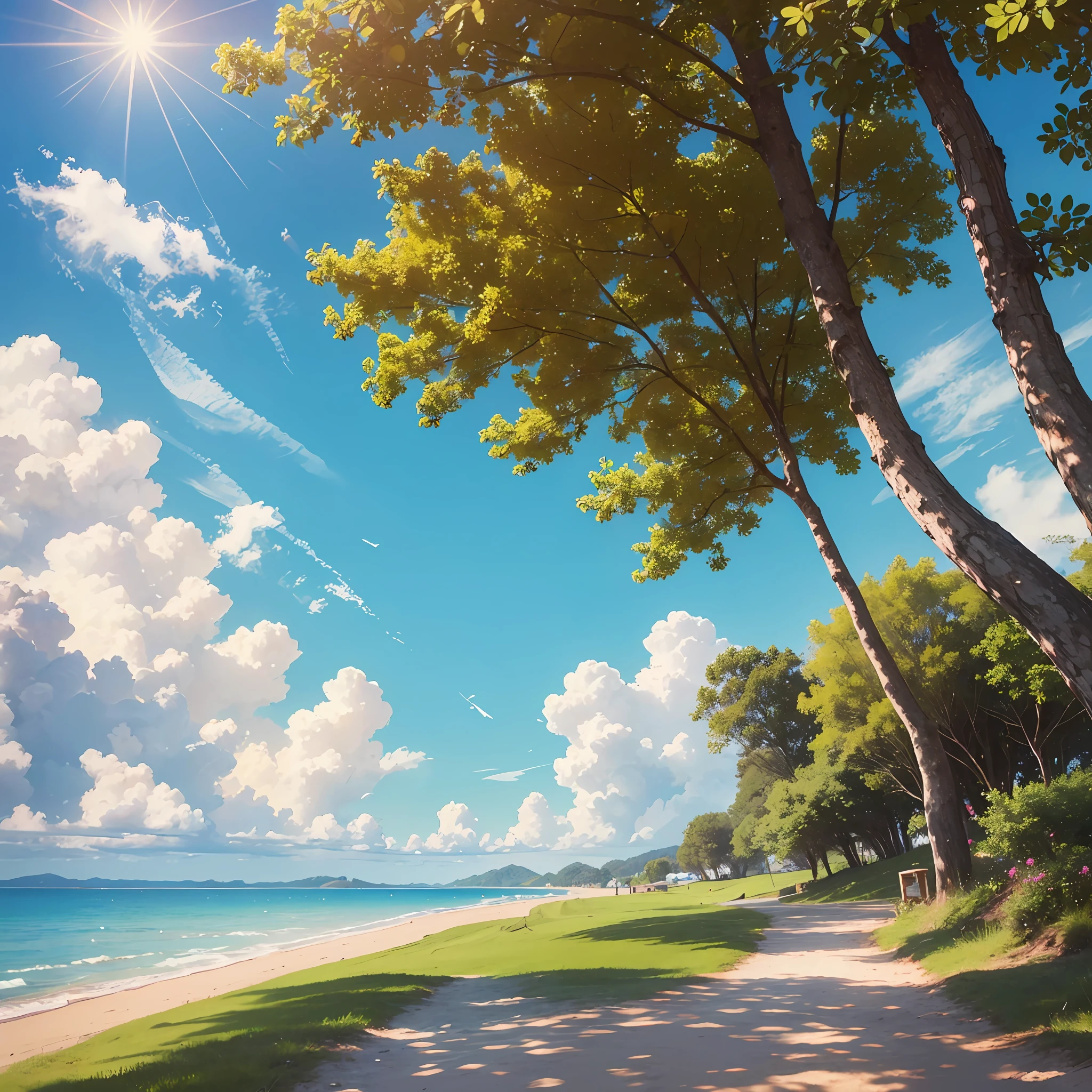The sunny sky is a beautiful sight to behold. When the sun shines bright, it illuminates the blue sky and creates a warm and peaceful atmosphere. The sun's rays are a symbol of hope, happiness, and new beginnings. The sunny sky can be a great source of inspiration and motivation, encouraging us to step out of our comfort zones and take on new challenges. It's also a great reminder to take a moment to appreciate the simple pleasures in life, such as a clear blue sky. Whether you are relaxing on a beach, hiking in the mountains, or simply enjoying a cup of coffee on your porch, the sunny sky can bring a sense of joy and contentment to your heart. --auto --s2