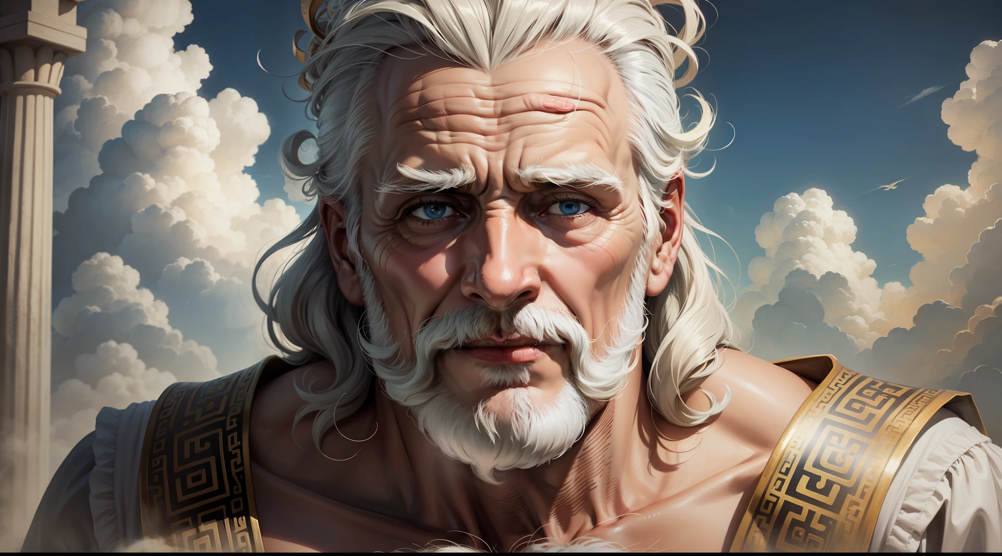 old man greek God Behind Divine Clouds