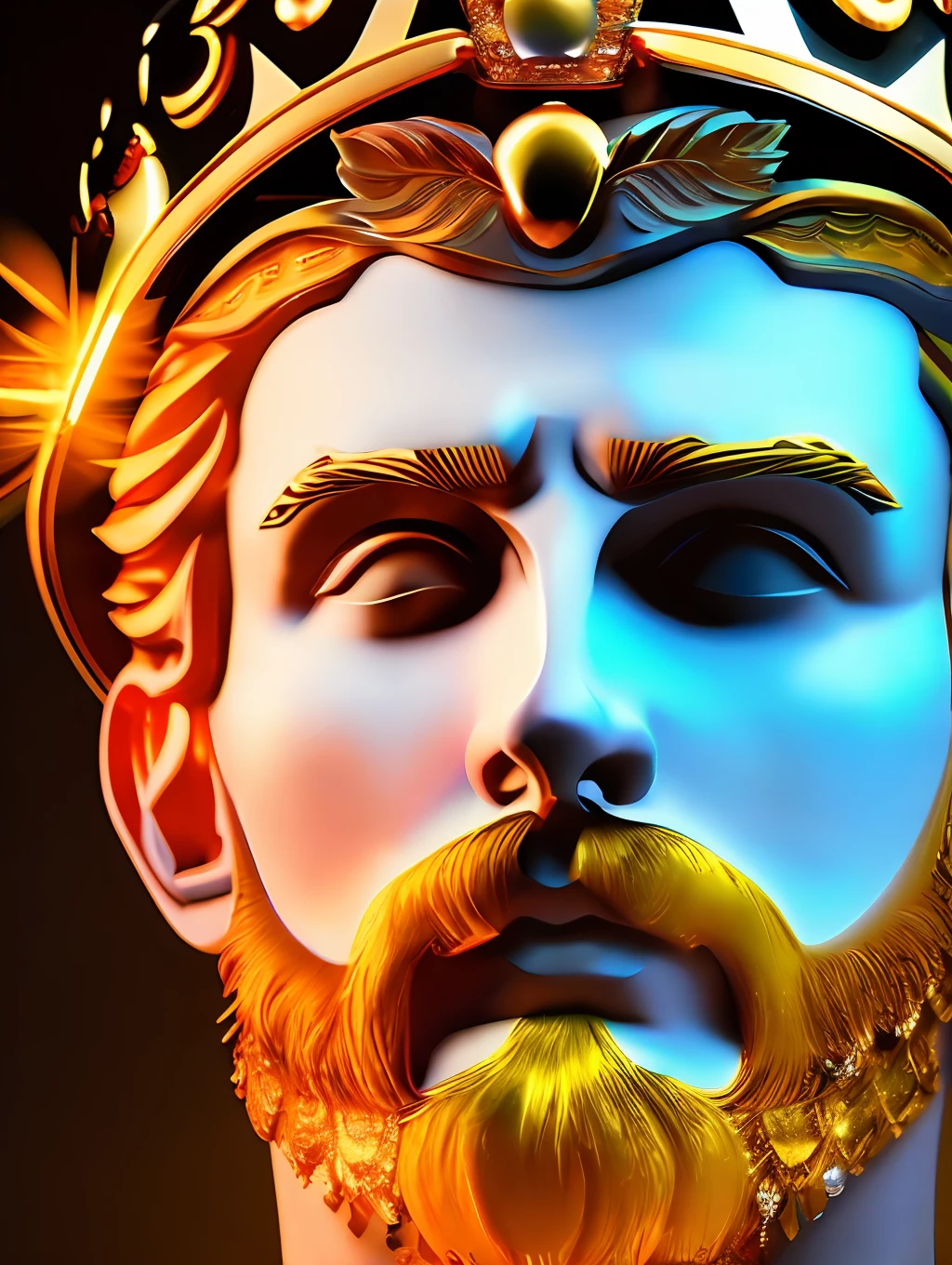 (Highest quality:1.3), A close up photo of Apollo God of beauty with a crown around his head (glowing orange crown:1.2) (in head:1.2), insanely handsome, fantasy art, perfect image, profile picture 1024px, greek and templar aesthetics, adorned with precious gems, cg artist, ultra detailed portrait, struggling to remain relevant in age-old battles, mysterious (light hairy man:1.2), realistic motion action photo, (((hdr))), hyperdetailed, cinematic, cool lights, intricate details, muscle, looking to the viewer, perspective view, UHD, 64k, unreal.(highly detailed skin),  (detailed face), detailed background, dark lighting, twilight lighting, volumetric lighting,  intricate details, UHD