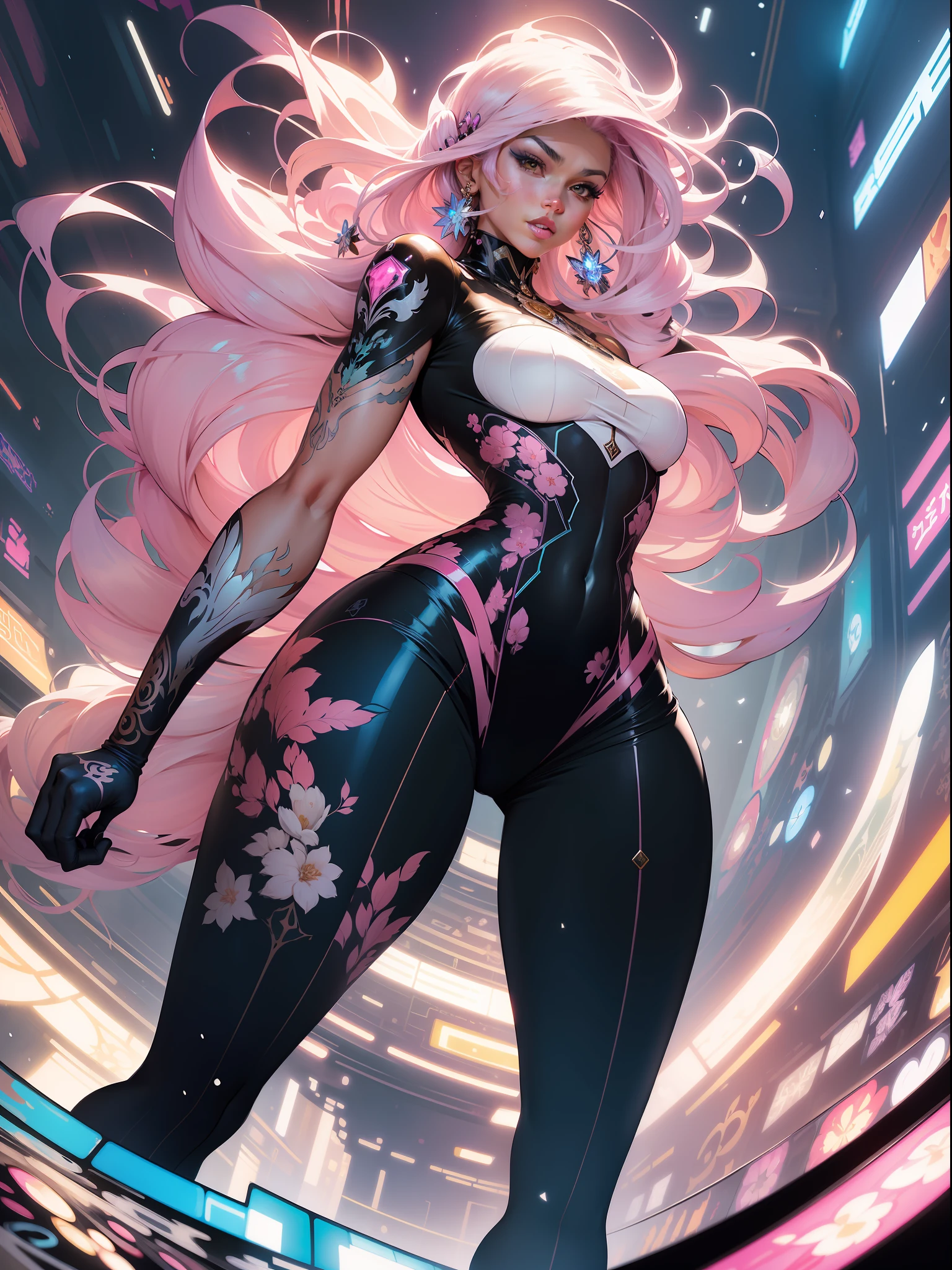 ::Kennedy and Daniel Sampere::2.0 Anime Gacha illustration style, tatoon style, comic book style, , beautiful woman with ultra detailed long hair and in various full-body attack poses, (beautiful and clear background: 1.2),futuristic costume, super detailed circular metals Clinging to arms and pants, fantastic paintings, graffiti style, flowers, highly detailed eyes, a t-shirt or dress with a pink blouse underneath, and bracelets, fighting an enemy, with long black hair, stained glass color, outside, vibrant, Alphonse Mucha style, fantastic paintings by Joe Madureira, high quality, art, beautiful woman with long white hair, freedom, soul, digital illustration, comic style, perfect anatomy, centered, approaching perfection, dynamic, highly detailed, HDR colors